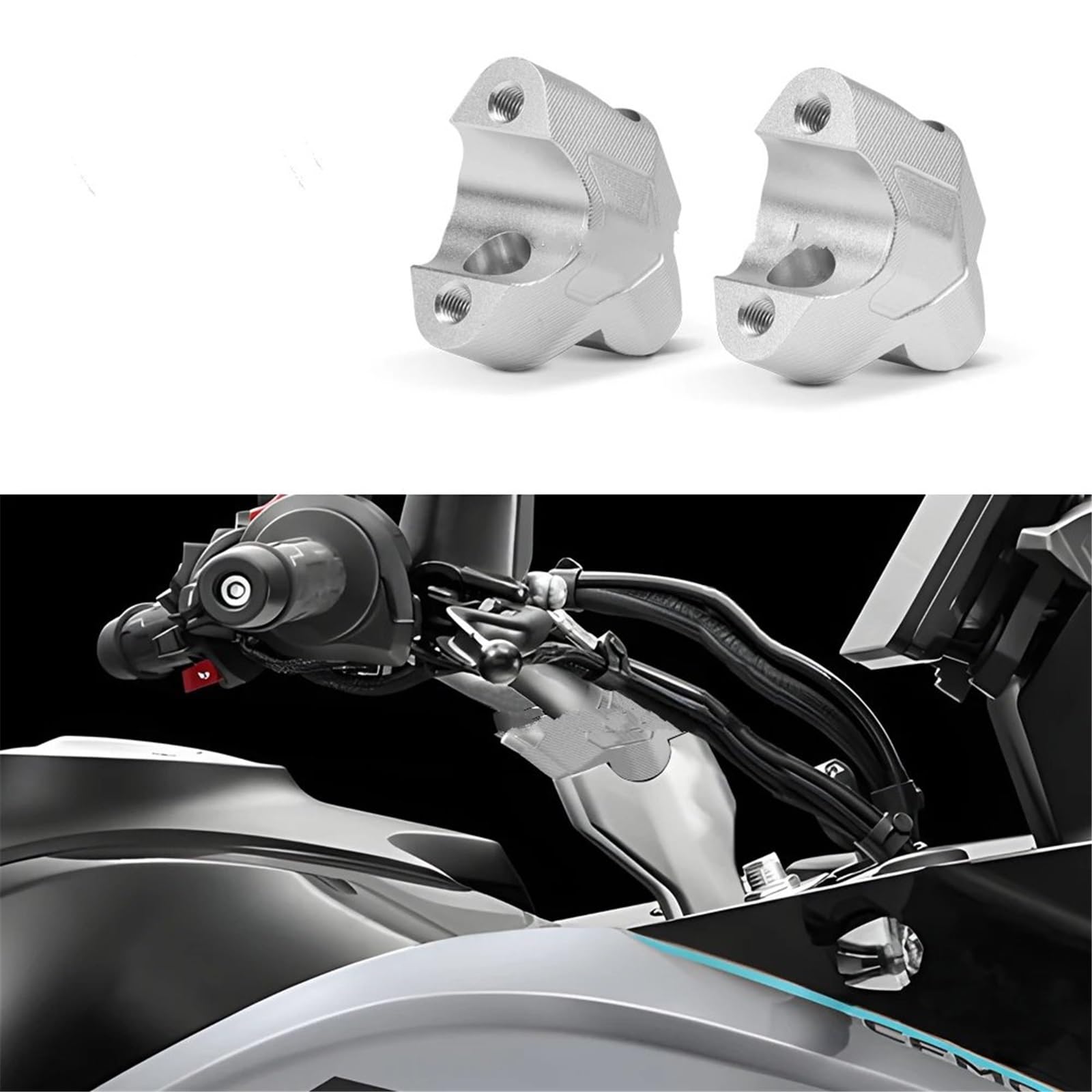 Alza Manillar Moto Compatible Con 800MT Elevadores De Manillar De Adaptador De Abrazadera, Altura De Elevación Para Accesorios De Refuerzo, Elevador De Manillar Para Motos Pit Dirt Bikes(Silver)