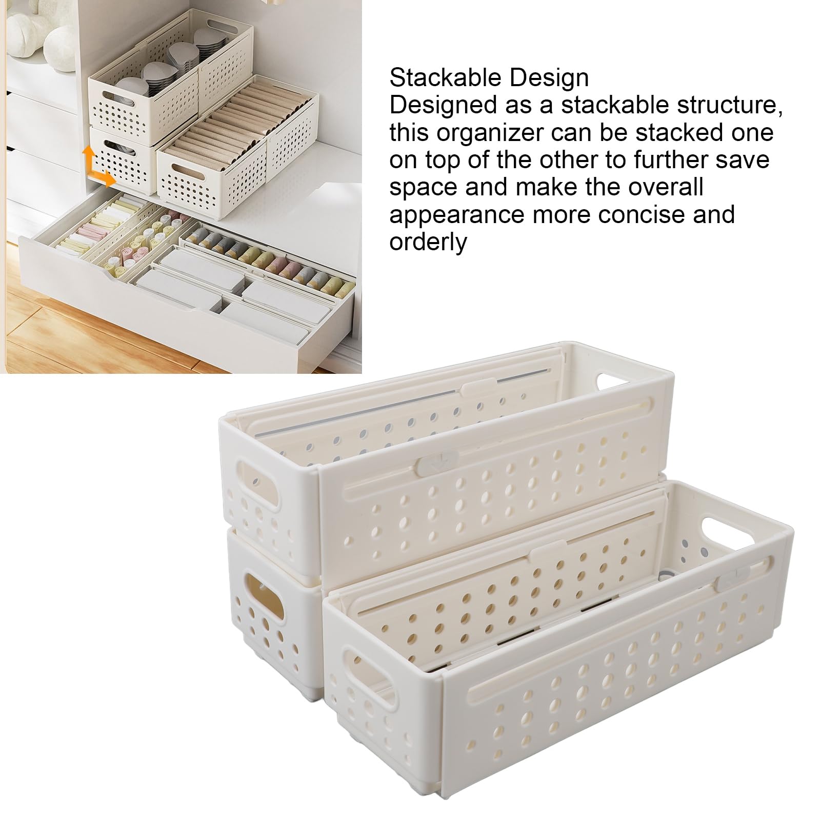 3pcs contenedores de almacenamiento retráctiles expandibles, organizador de ahorro de espacio apilable con manijas, cajas de almacenamiento multifuncionales para el baño (Grande)