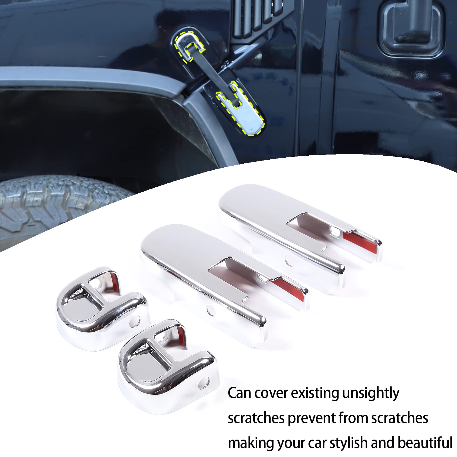 Lcojicep for Hummer H2 2003-2009 Hood Latch Lock Trim Cover, Left and Right Hood Side Hinge Exterior Accessories(4PCS) (Bright Light)