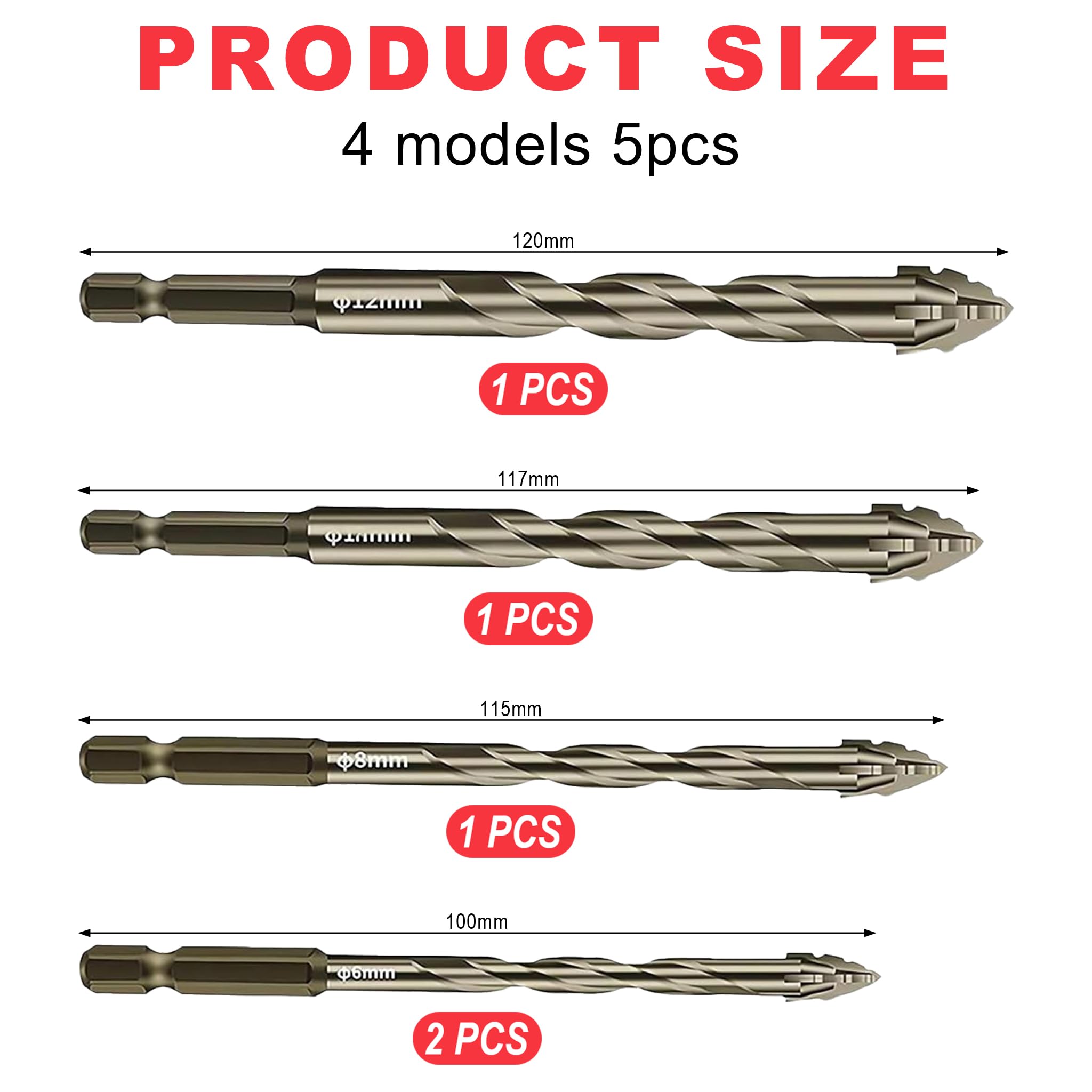 Set 4 Pezzi Punta Powerbit per Piastrelle Ceramica Vetro Porcellana (6-12 mm)