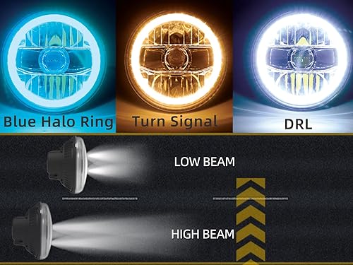 Miniatura 2 de Sinoparcel Faros delanteros LED redondos de 7 pulgadas con anillo de halo azul, 20000LM más brillante H6024 6024, etc. para Jeep Wrangler TJ JK JKU