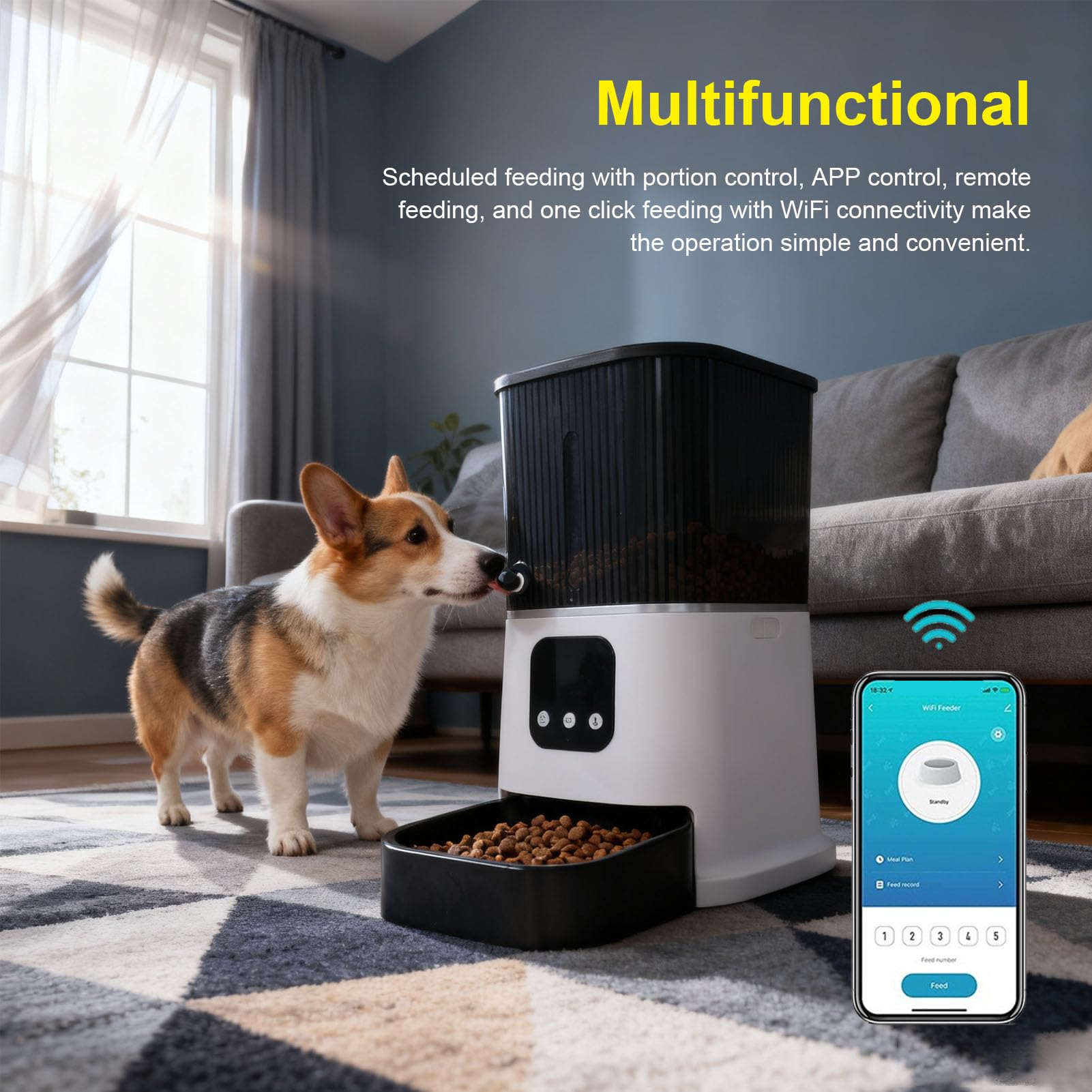 Distributore automatico di cibo per cani temporizzato con telecomando intelligente WiFi da 6 litri di grande capacità per la casa
