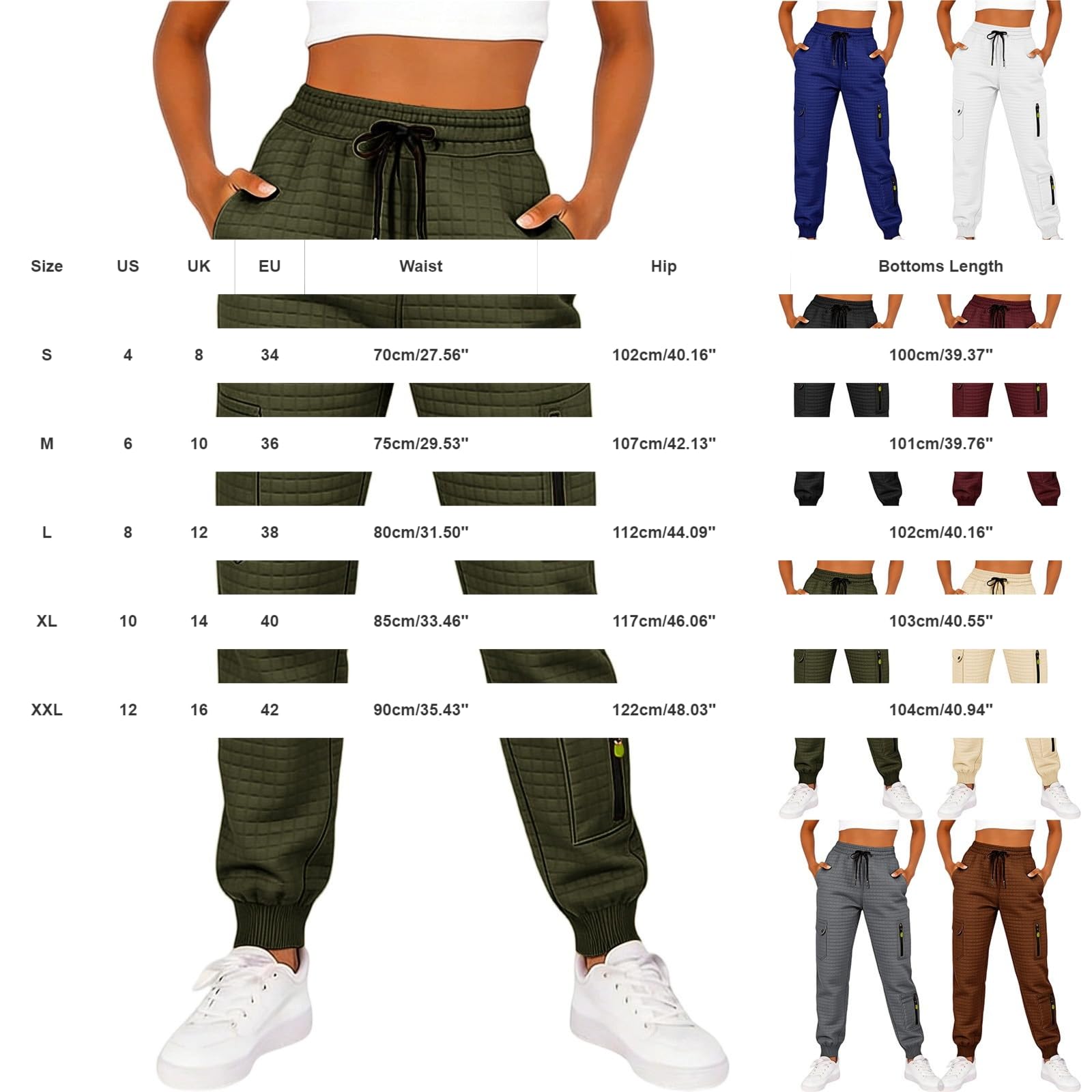 Pantaloni cargo da donna, elasticizzati, a quadretti, con tasche con | Pantaloni da lavoro per attività all'aria aperta, con coulisse, elastico in vita, traspiranti, ad asciugatura rapida
