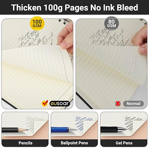 Miniatura 5 de EUSOAR Cuaderno de espiral con rayas universitarias, B5, paquete de 6 unidades, 7.3 x 10.2 pulgadas, 120 páginas, tapa dura, negra, cuaderno de