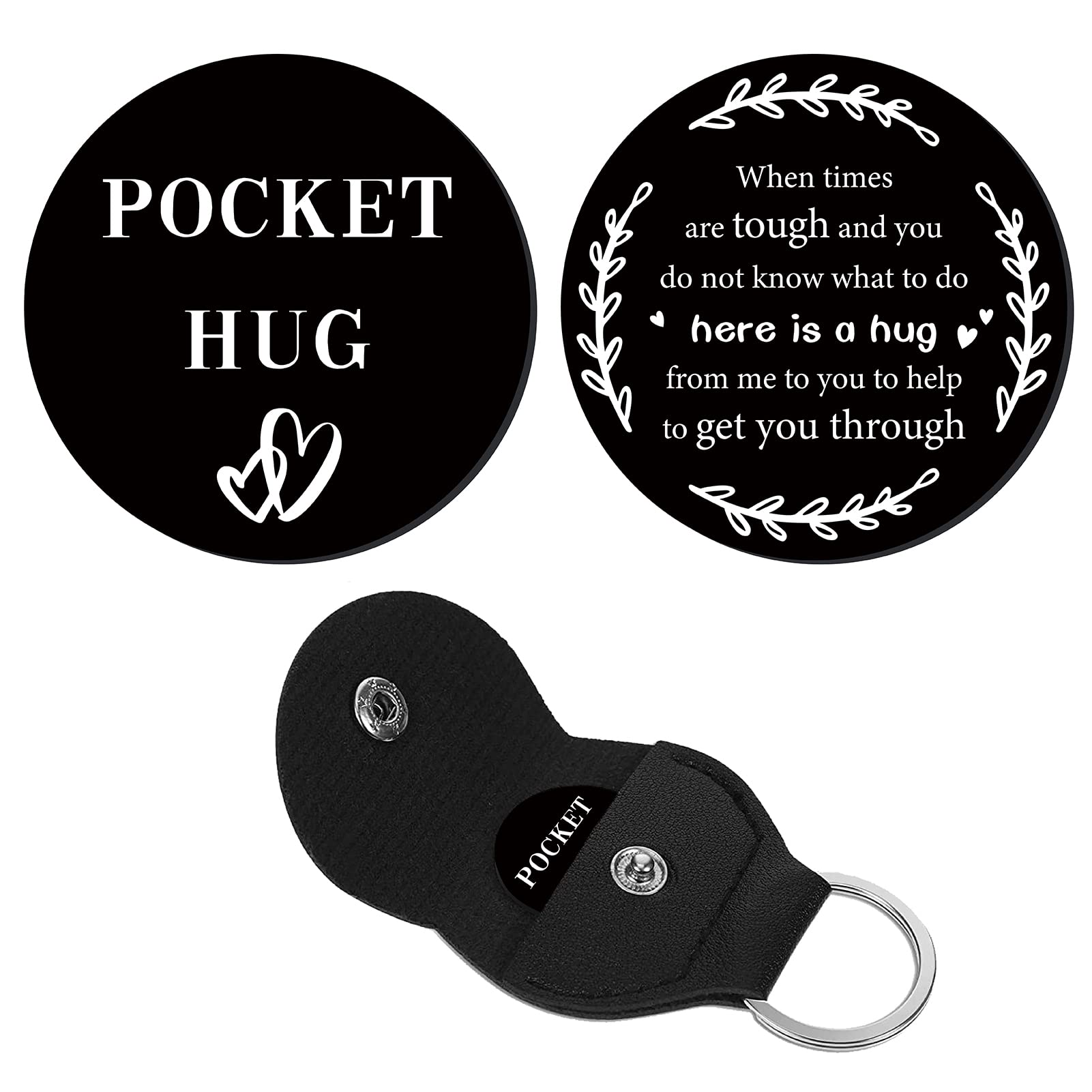 Sleutelhanger 'Pocket Hug', inspiratie, muntje, lange-afstandsrelatie, geheugensteuntje, vriendschapscadeau, roestvrij staal, dubbelzijdig, voor familie, vrienden, jongens, meisjes, 2 stuks, Zilver