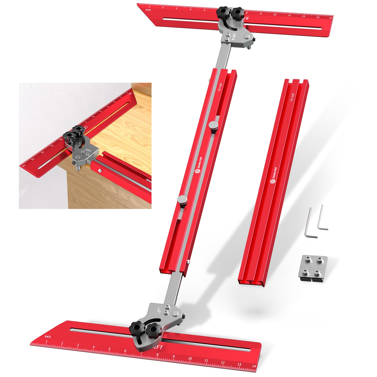Portable Stair Tread Template Tool, Simple Assembly Stair Measuring Tool, Adjustable Bar Length from 23" to 64.2", Precision Stair Tread Jig with Dual