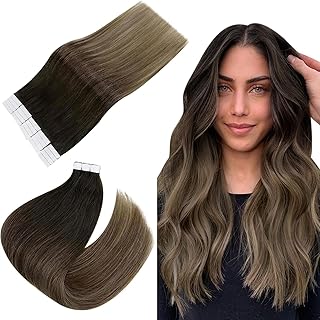 Easyouth Black Balayage Tape in Hair Extensions Black to Brown and Blonde Tape in Extensions Human Hair Ombre Black Tape in Real Hair 18 Inch 40g 20Pcs