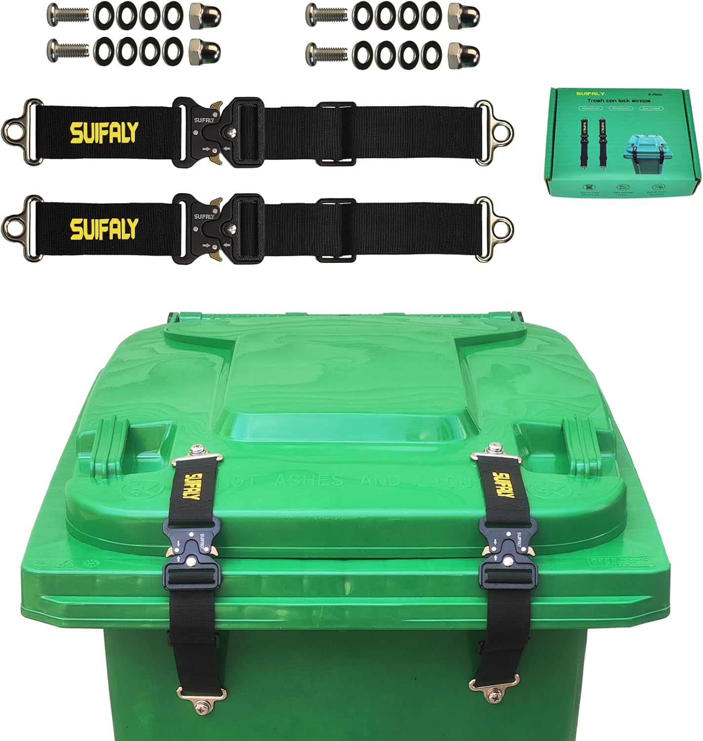 Bear Proof Trash Can Locks,Universal Animal-Proof Garbage Can Lid Straps Against Raccoons and Wildlife,Adjustable Heavy Duty Security Strap for 28-96 Gallon Outdoor Bins (4 PCS)