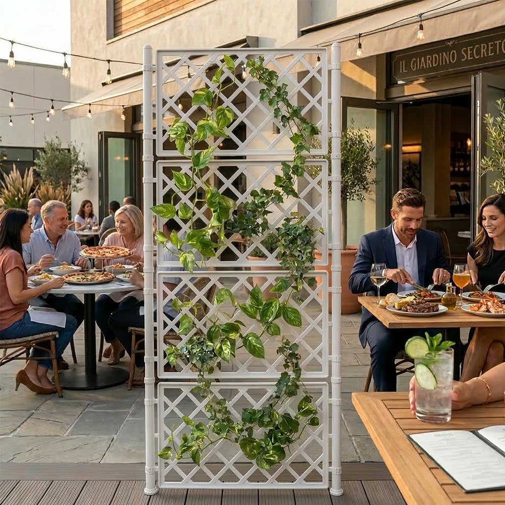 Spalliera BIANCA per Piante Rampicanti Grigliato in Plastica ALTA CM 208 X 100 Modulare con Giunti e Tappi Supporto separe' Traliccio rete Divisorio Grigliato per Giardino e Balcone Made in Italy