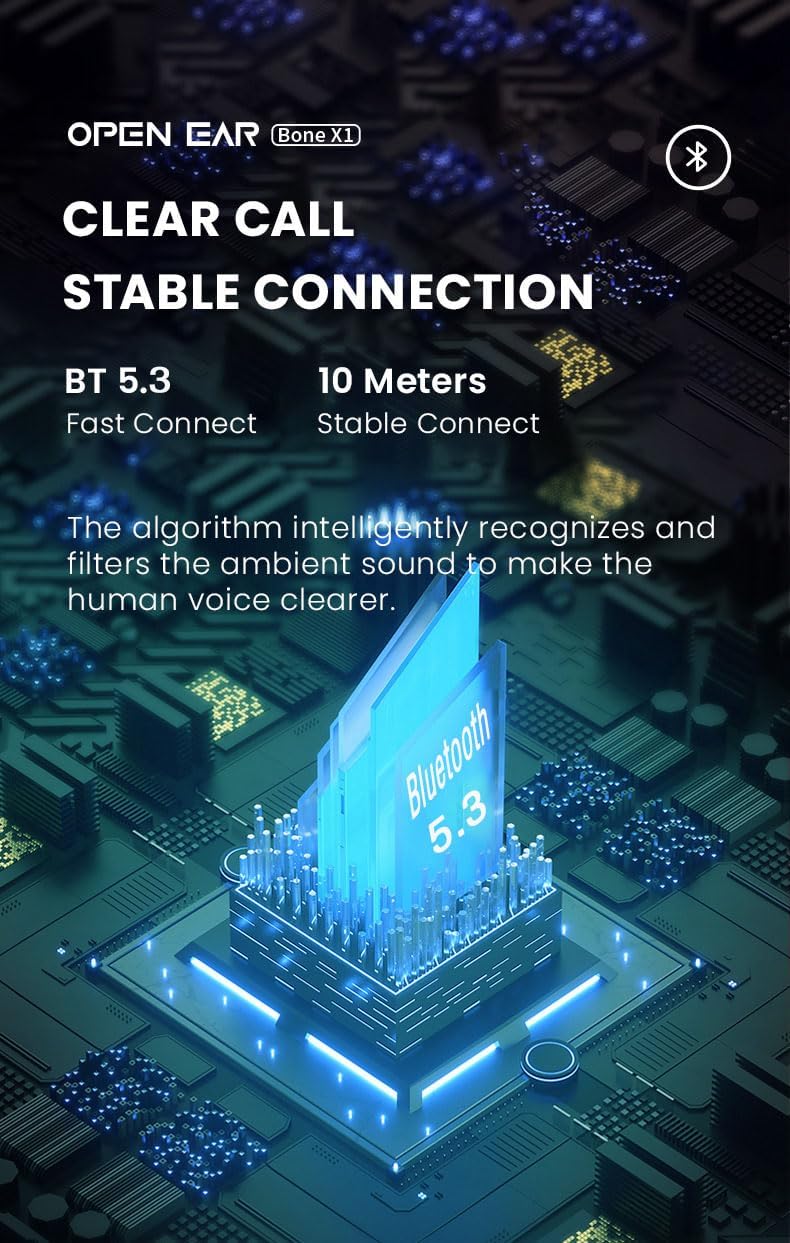 Bone Conduction Headphones, Open Ear Wireless Headphones with Microphone, Bluetooth 5.3, 6 Hours of Use Time, IPX5 and Sweat Resistant Sports Headphones for Outdoor, Workout, Cycling (Blue) - Image 3