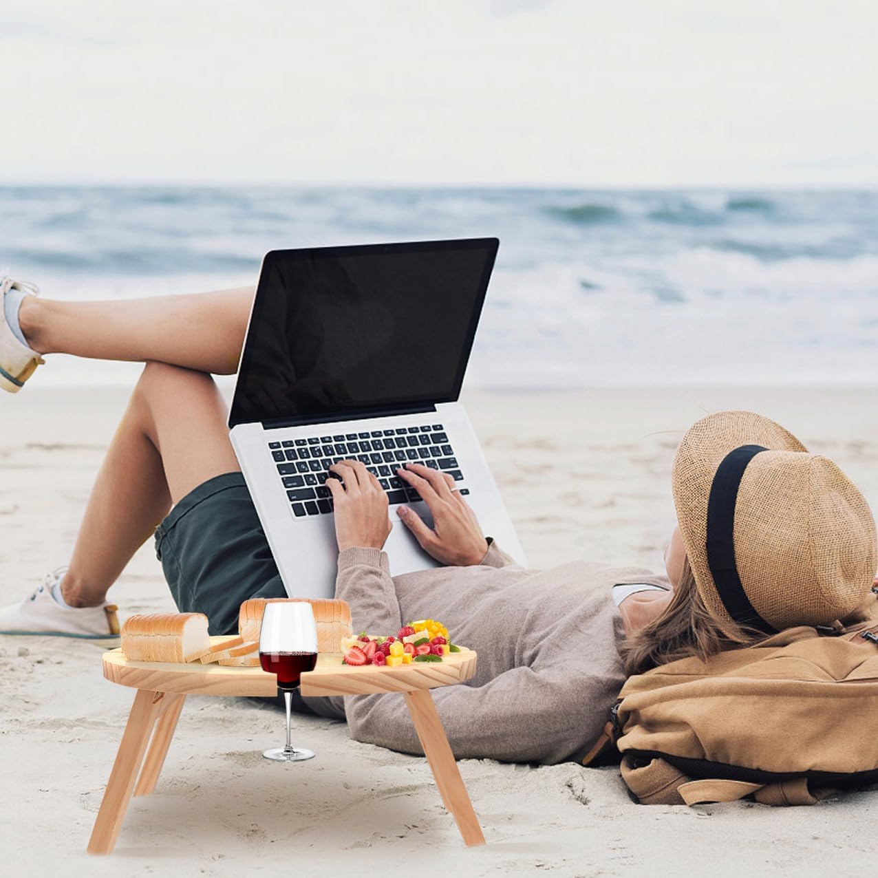 Cabilock 1pc Portable Wine Table Outdoor Picnic Rack for Camping Beach Pool Gatherings Indoor Parties for Wine Festivals and Family Picnics