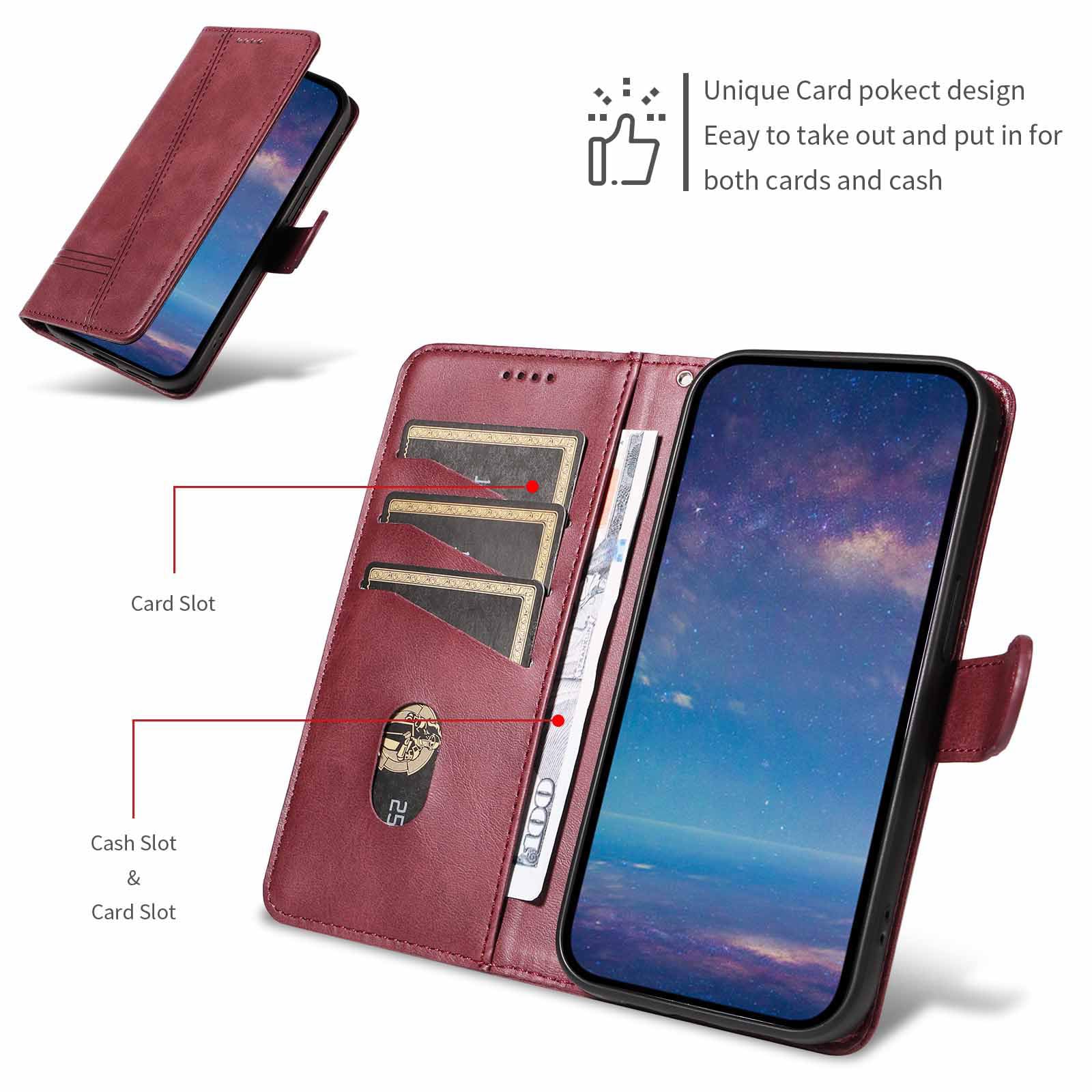 Etui z klapką do telefonu Samsung Galaxy S25 Ultra/S25 Plus/S25, skórzane etui portfelowe na telefon z stojakiem na karty, etui foliowe, odporne na wstrząsy, tworzywo TPU, czerwone, S25plus