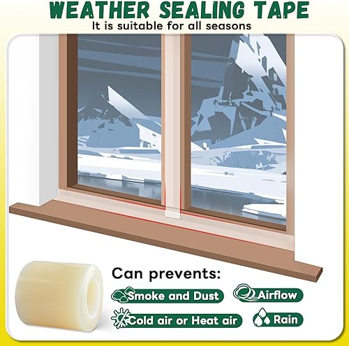 Miniatura 3 de Cinta de sellado de ventana, aislamiento de CA para ventana, sello de aire acondicionado alrededor del marco, 3 pulgadas x 65.5 pies, bloqueador