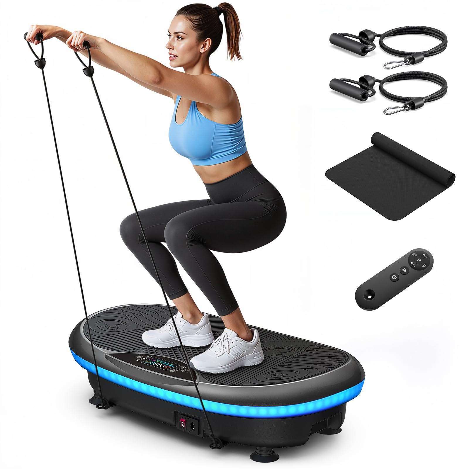 MERACH 4D Plateforme Vibrante 7 Modes Vibration 120 Niveaux Vitesse 5 Programmes Intelligents Haut-Parleur Bluetooth Intégré
