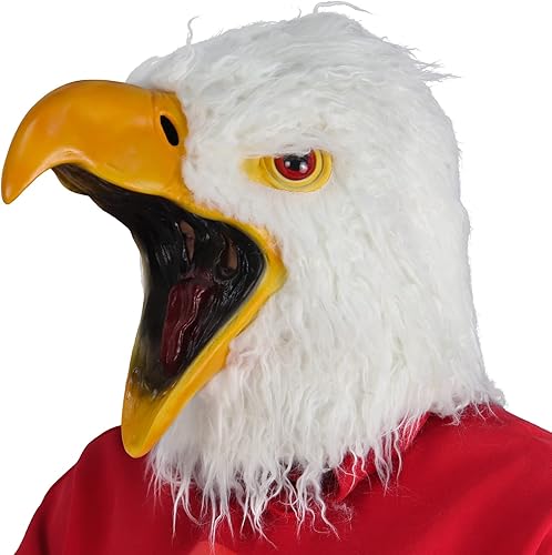 MOKRY PARTY Máscara de cabeza de águila blanca máscara de pájaro máscara de látex peludo máscara de disfraz de Halloween y carnaval