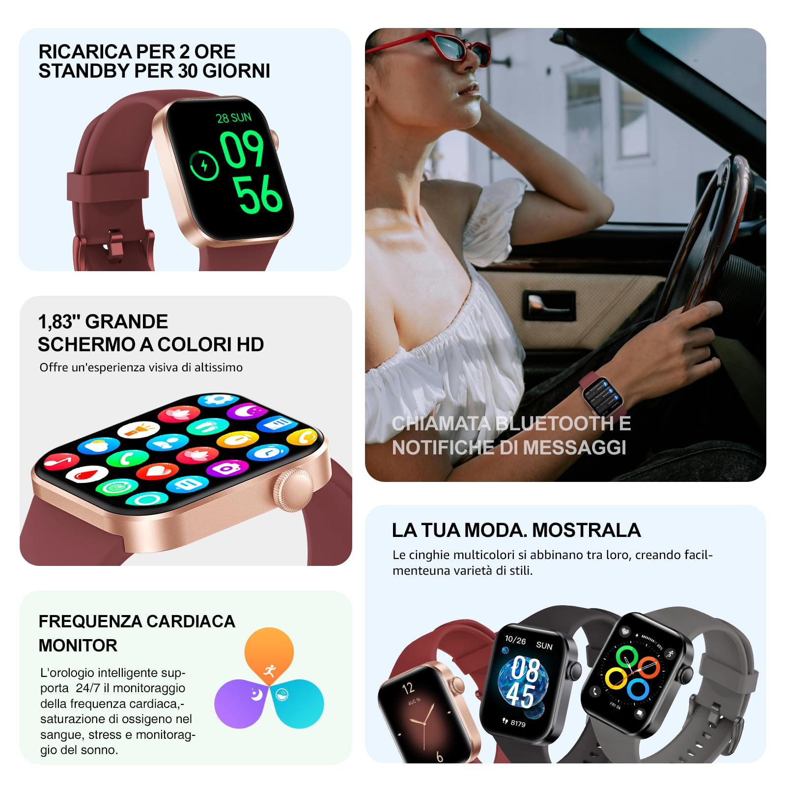 Smartwatch Uomo Donna, 1.85" Orologio Smartwatch con Effettua/Risposta Chiamate, 140 Sportive Smart Watch con Contapassi/Sonno/Cardiofrequenzimetro/SpO2, Impermeabil IP68 Smartband per Android iOS