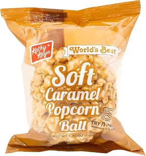 Kathy Kaye Soft Caramel Popcorn Balls – 18 Count Individually Wrapped Gluten Free, Peanut & Tree Nut Free Sweet & Gooey Snack Treats for Easy Sharing, Parties & On-the-Go Snacking