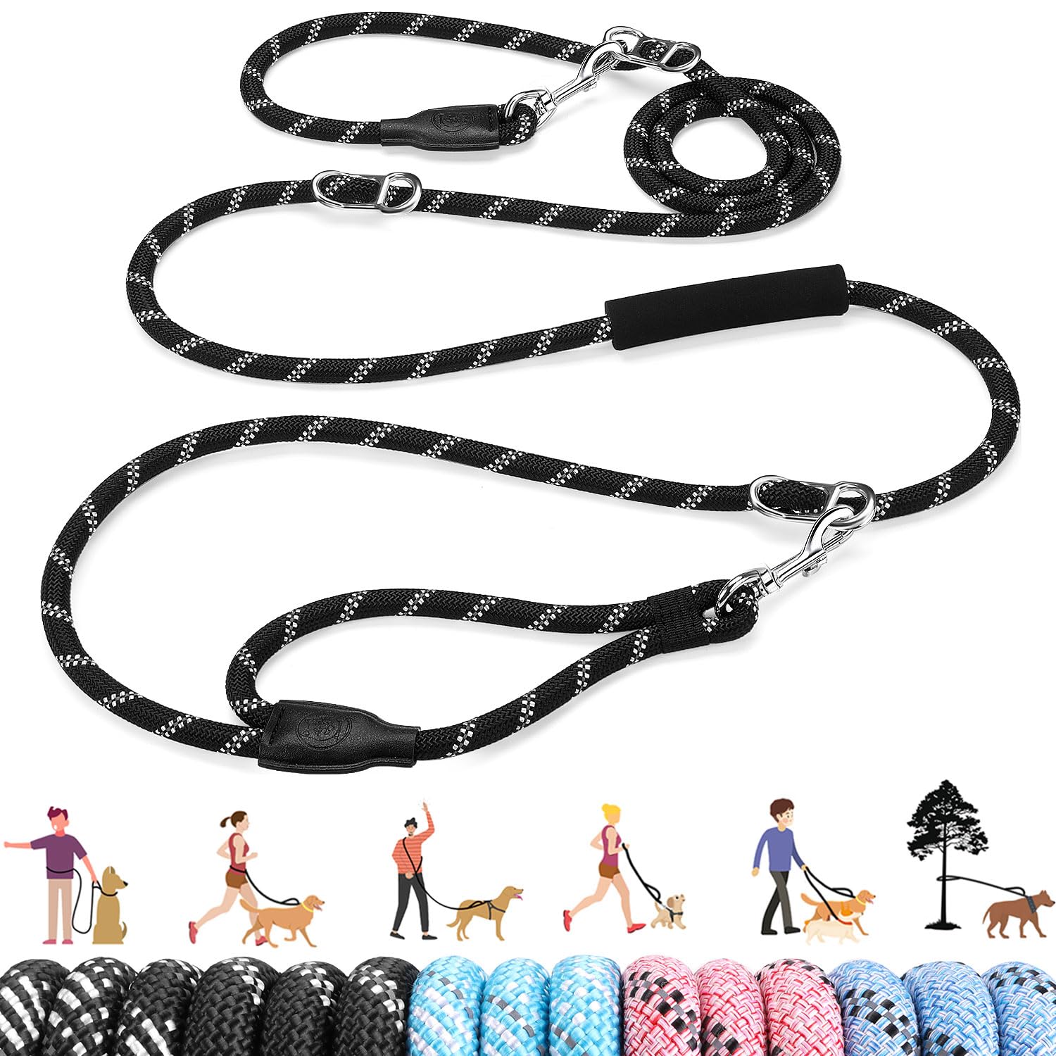 Lukovee Hands Free Dog Leash, 10FT Adjustable Training Lead 1/2 Inch Nylon Heavy Duty Lead No Pull for Large Medium Dogs, Tangle Free Reflective