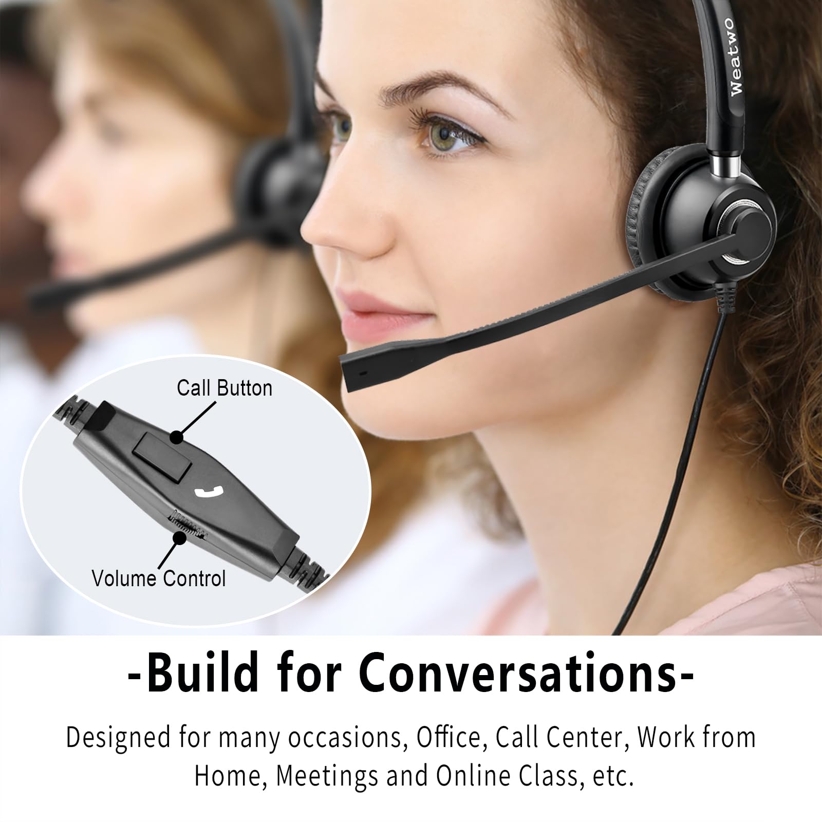 3.5mm PC Auriculares con Micrófono, Cancelación de Ruido | USB-C / 3.5mm Jack 2-en-1 PC Auriculares Estéreo con control en línea para Teams, negocios, Skype, Zoom, Oficina - Negro