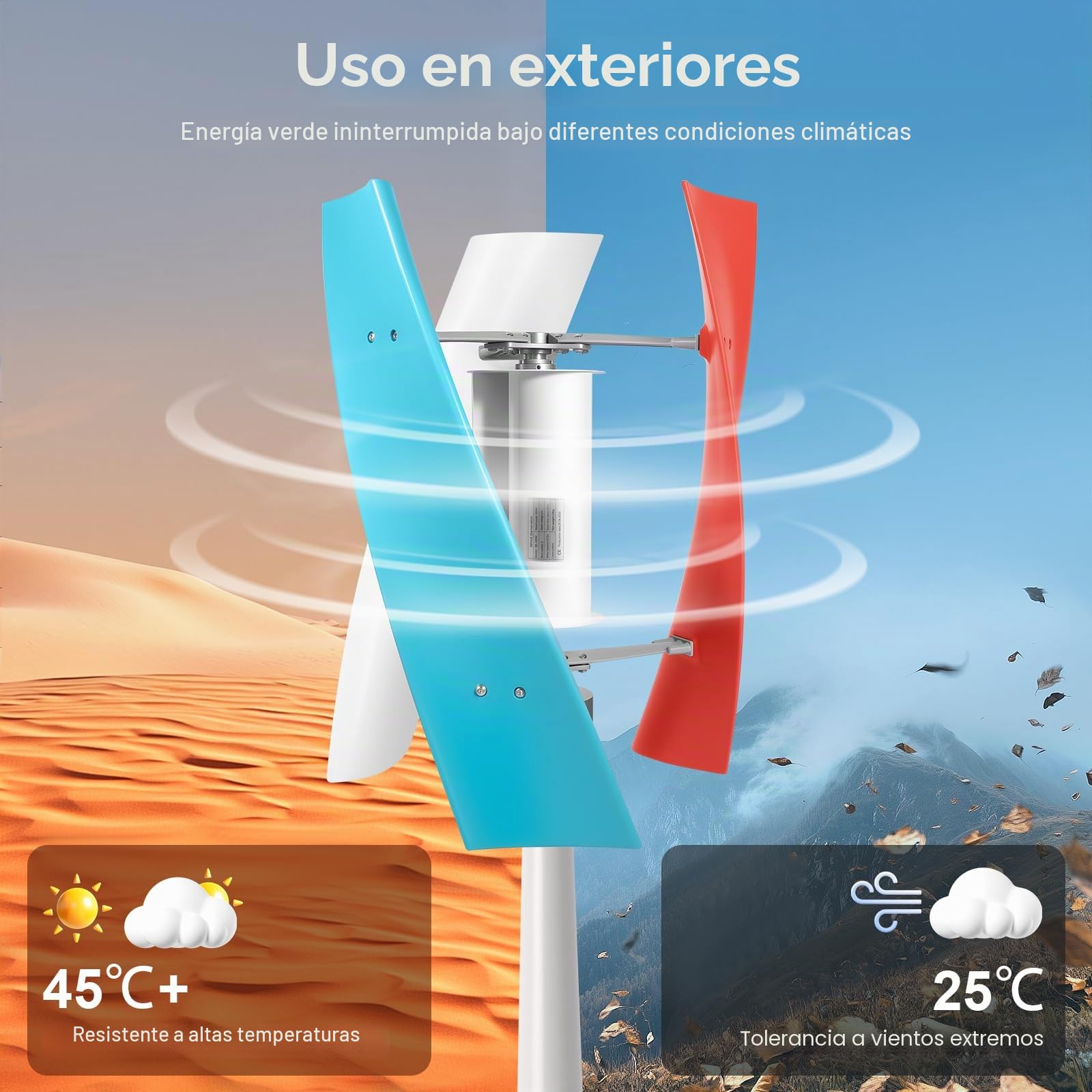 Generador de viento vertical de 12 V 400 W, Electromagnetismo Generador de turbinas eólicas Verticales, IP67 Hojas tricolor Cuchillas eje vertical trifásico Molino de viento con controlador de carga