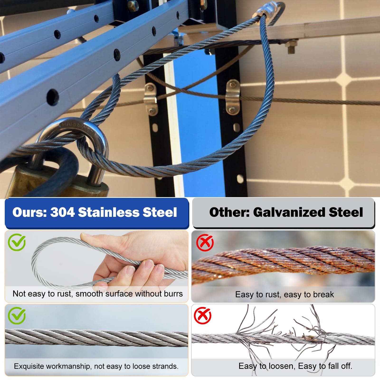 Cavo Di Sicurezza A Doppio Anello Da 2 Metri In Robusto Acciaio - Foto 5