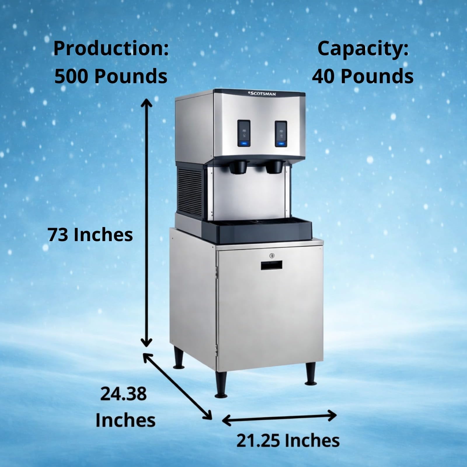 Scotsman Meridian Push-Button Countertop Nugget Ice Maker & Water Dispenser - 500 Lb/Day, 40 Lb Storage Bin, Stand W/Door on Fridge.com - View 4
