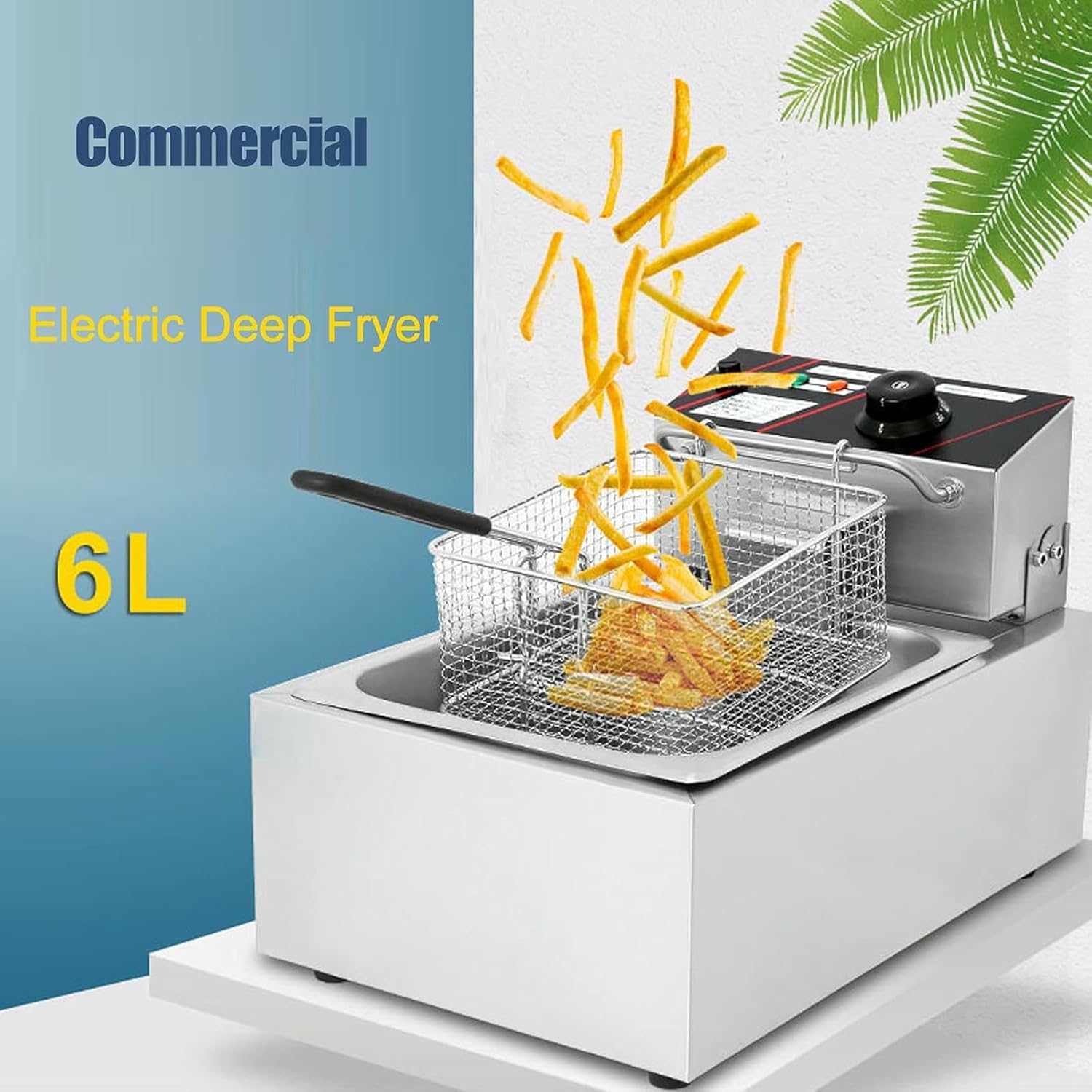 2500W Commercial Professional Deep Fryer Electric Countertop Fryer Restaurant Kitchen Frying 6L Single Tank with Fryer Basket~/
