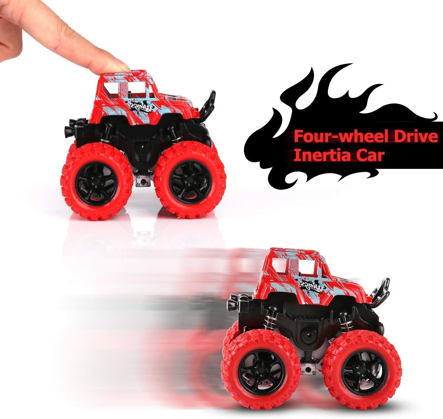 SPIN CART Push and Go Car Pull Back Monster Truck,Friction Powered Cars 360 Degree Stunt Car for Kids and Boys (Pack of 4) 2