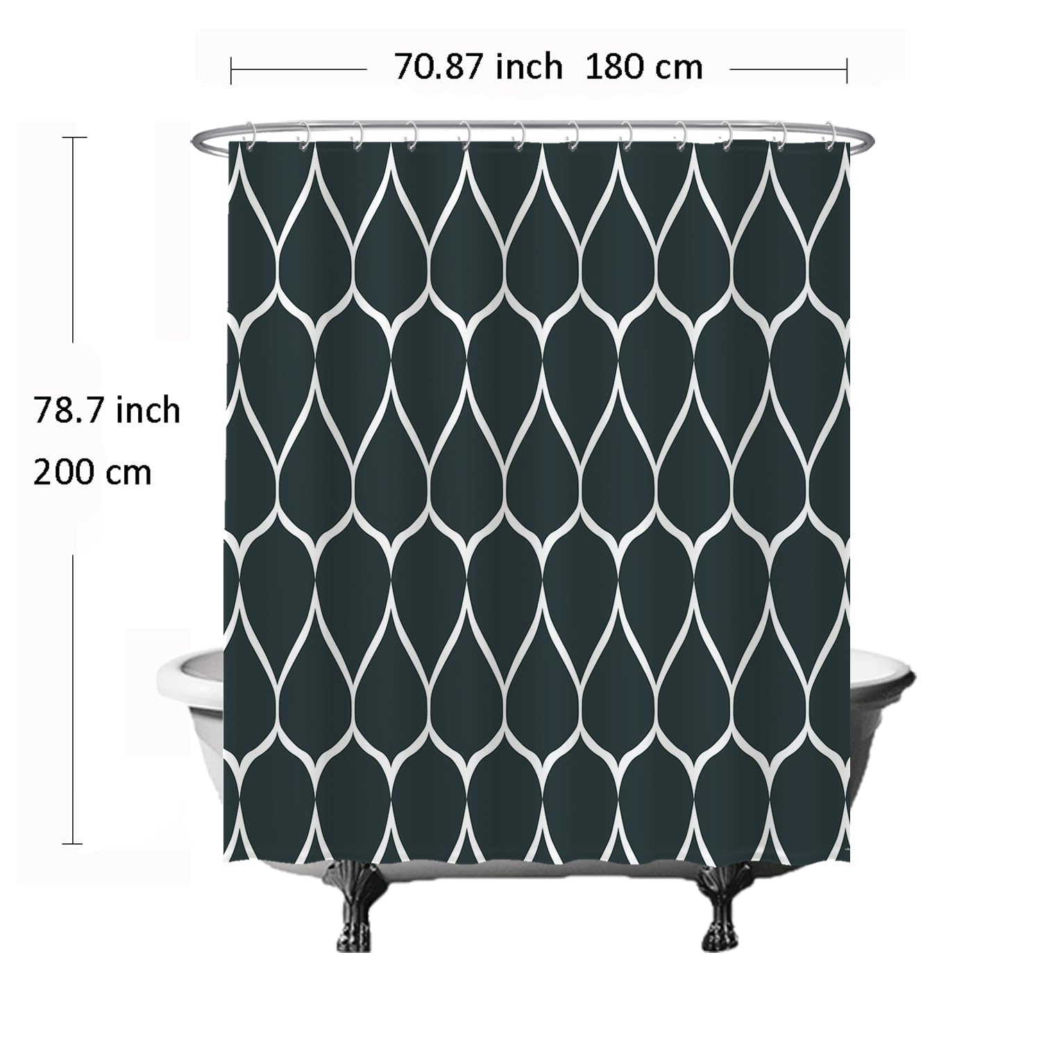 Ulticool, Shower Curtain, Geometric Drops, 180 x 200 cm, Bathroom Curtain, Washable, Mould-proof, with 12 Rings White - Image 2