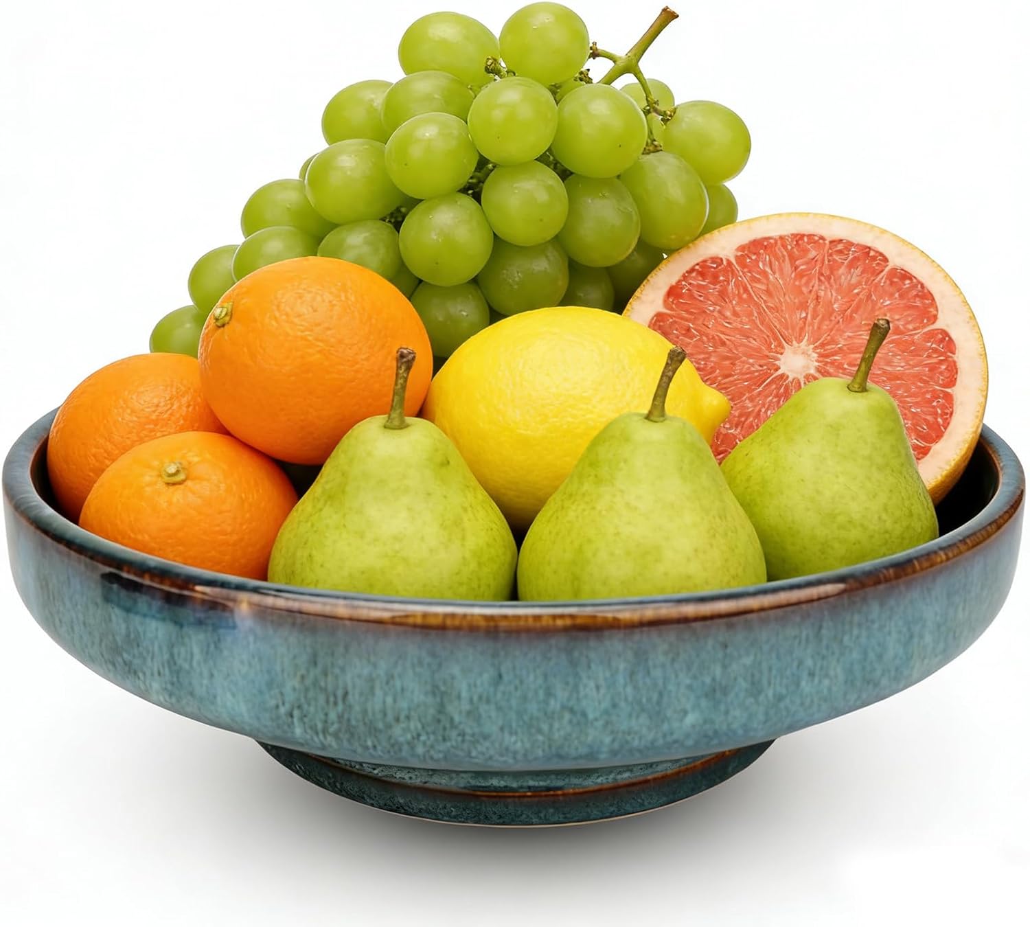 10.24 Inch Blue Ceramic Pedestal Fruit Bowl - Large Footed Decorative Serving Bowl for Kitchen Counter, Table & Countertop Display