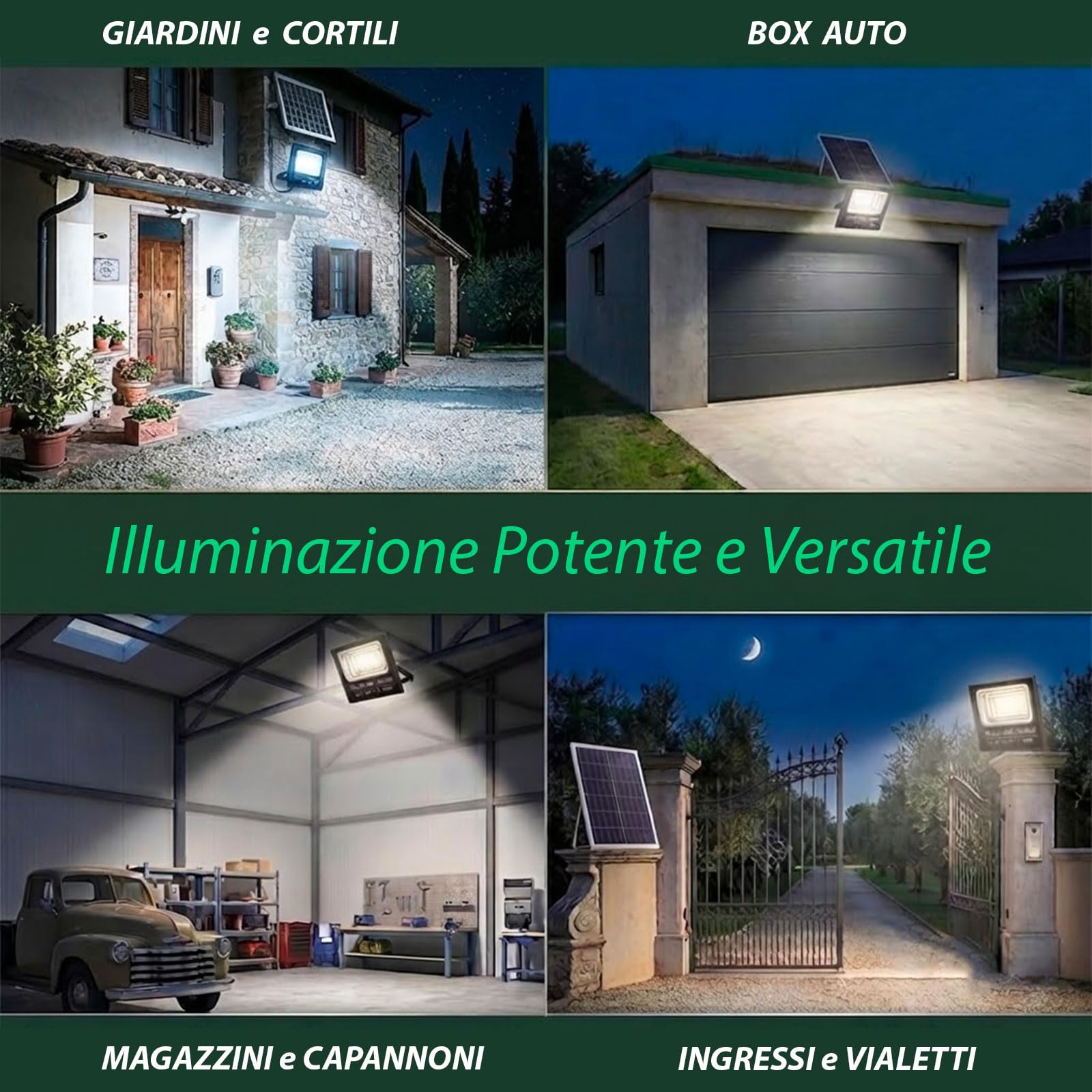 Faro Solare LED 800W con Pannello Solare, Luce Esterno 6500K Ultra Potente, Sensore Crepuscolare Automatico, Telecomando, IP66 Impermeabile, Faretto da Esterno per Giardino, Cortile, Strada