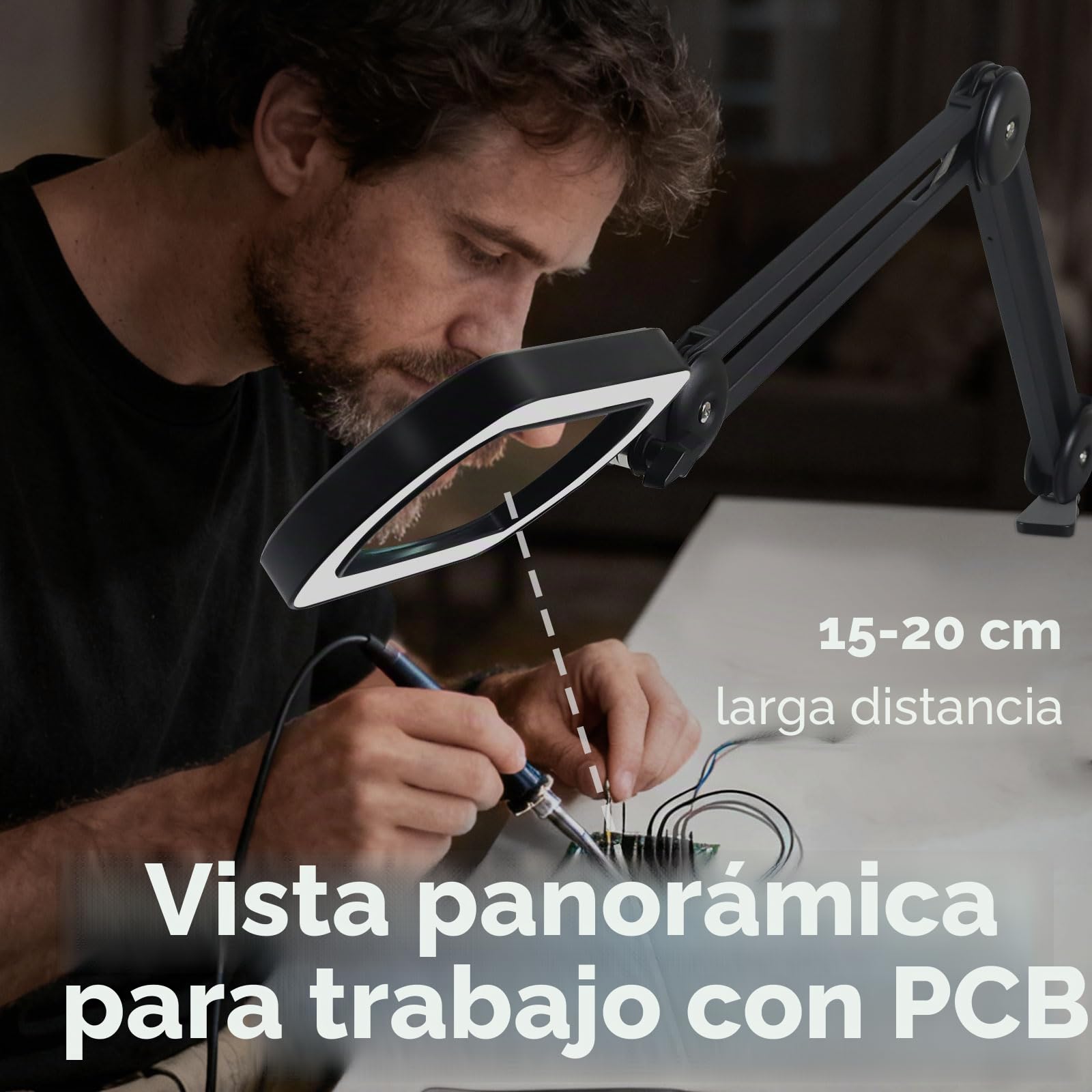 Lupa Rectangular con luz y Soporte – Lente de Vidrio 10X,Vista panorámica, Lupa con luz led para Manualidades,Soldadura, Bricolaje, área de visión más Amplia, Larga Distancia de Trabajo | Visión panorámica, 10 lentes de cristal, electrónica y manualidades