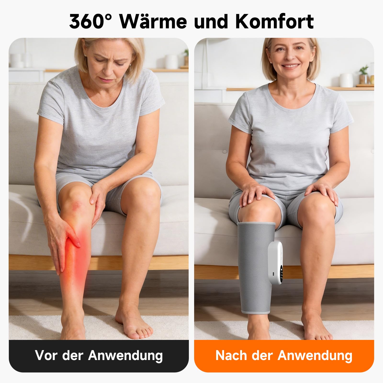 Beinmassagegerät Kabellose Wadenmassagegerät mit Heizung und Luftkompression, Fußmassagegerät 3 Modi | 3 Intensitäten | Wiederaufladbar | Einstellbare Größe,HeißDruckmassagegerät für Muskelentspannung