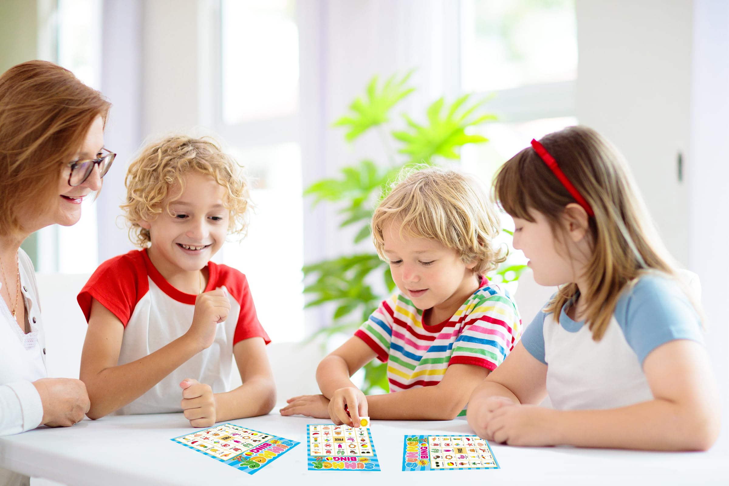 Juegos de fiesta de verano, juego de bingo de verano para niños, recuerdos de fiesta en la piscina, 24 jugadores, juego de mesa, juego de cartas de bingo para actividades de grupo grande