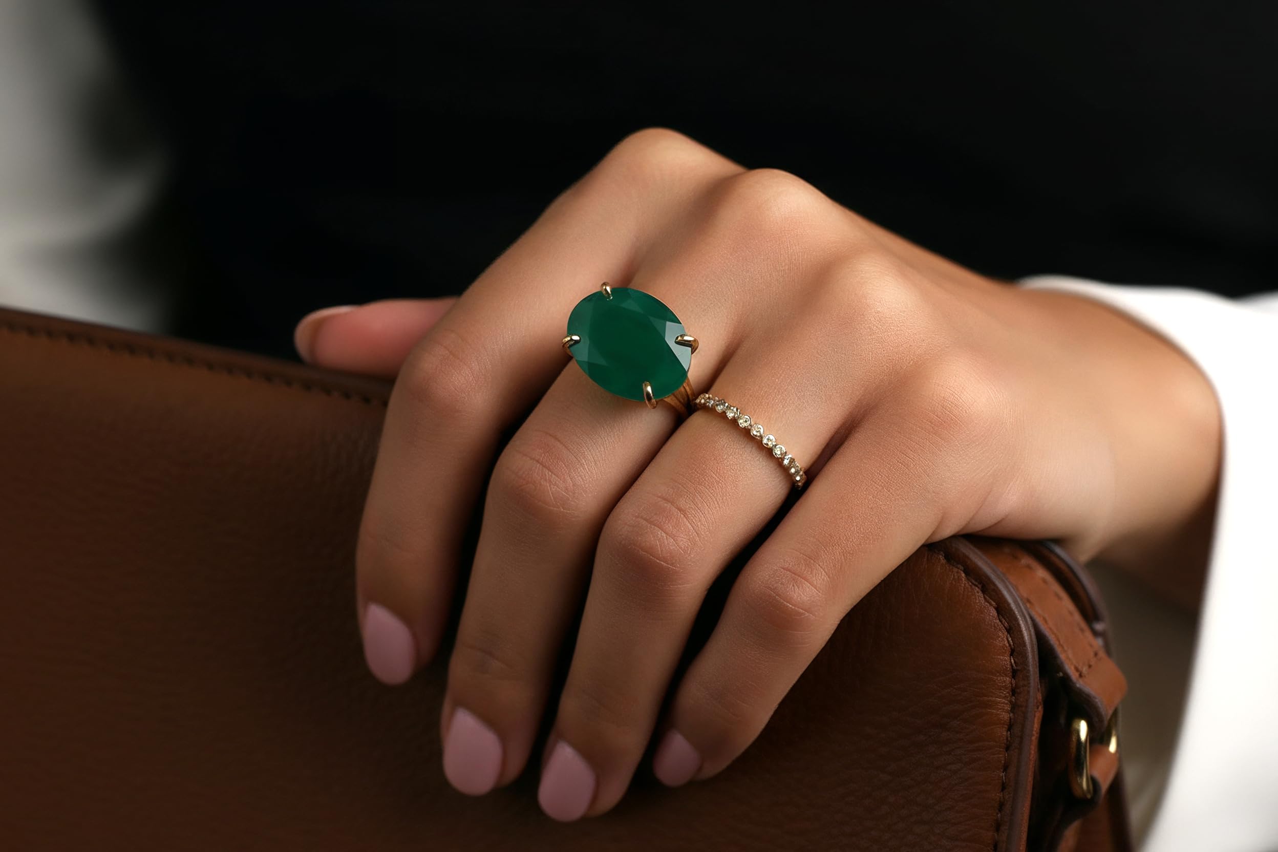 Anillos de Oro Ovalados de Anemone Jewelry para Mujeres - Onix Verde en Joyas de Cóctel de Oro de 14k - Anillo para Fiestas, Bodas y Ropa Casual - Caja de Joyas Gratis