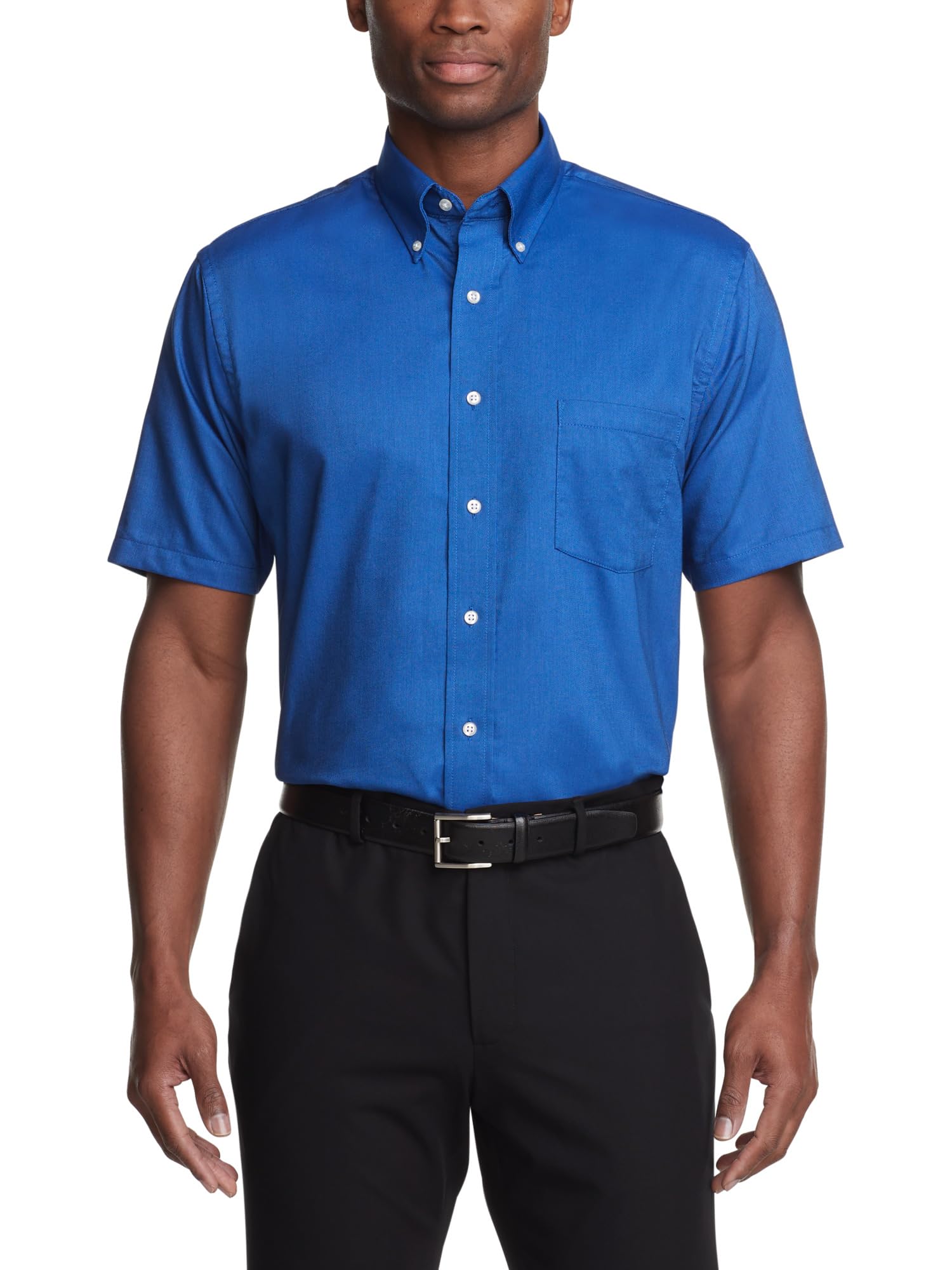 Van Heusen Men's Short Sleeve Dress Shirt Regular Fit Oxford Solid, English Blue, 19.5"-20" Neck