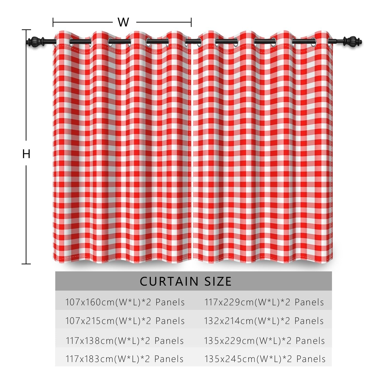 117x183cm Plaid Rideau à œillets Chiffon Buffalo Rouge et Blanc Classique Vichy Vintage Carrés Motif Ferme Rideaux occultants à œillets pour Chambre à Coucher et Salon,2 Panneau