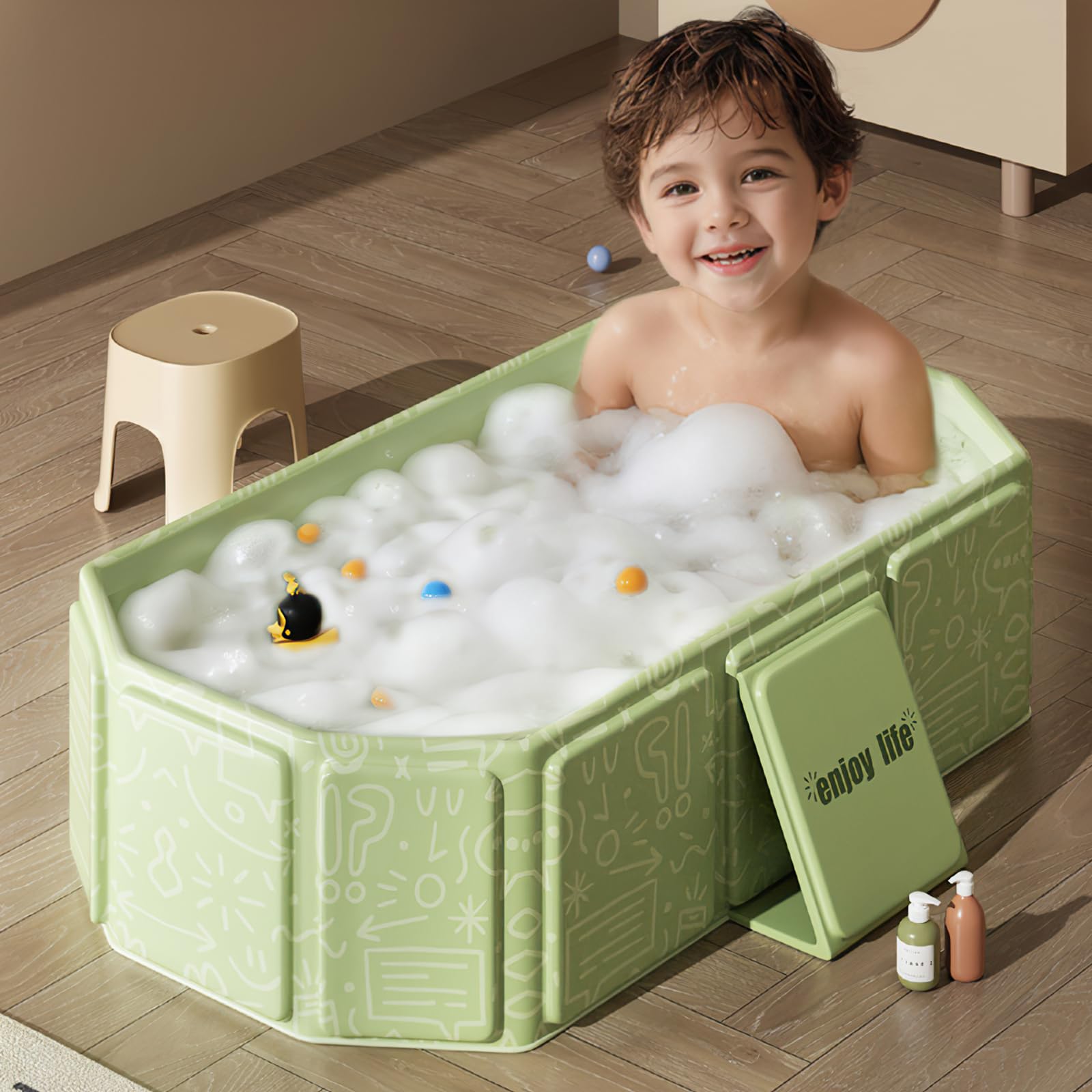 Vasca da bagno pieghevole, Vaschetta portatile per bambini – Salvaspazio e leggera, Con tappo di scarico, Vasca multifunzione per bambini 0-8 anni, Verde