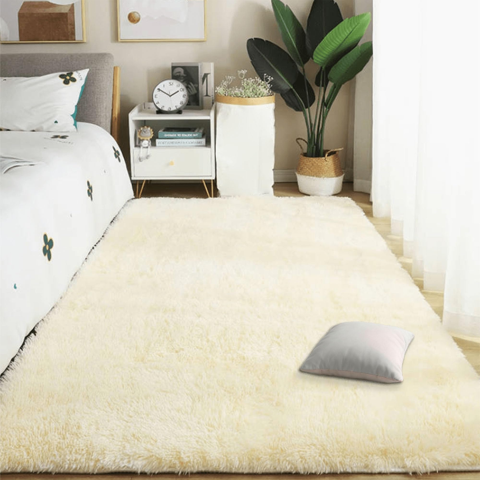 Alfombra Shaggy Salón Grandes 180 x 380 cm Antideslizante Super Suave Pelo Largo Piel de Cordero Oveja Lavable para Dormitorio Matrimonio Infantil Juvenil y Salón, Color Crema