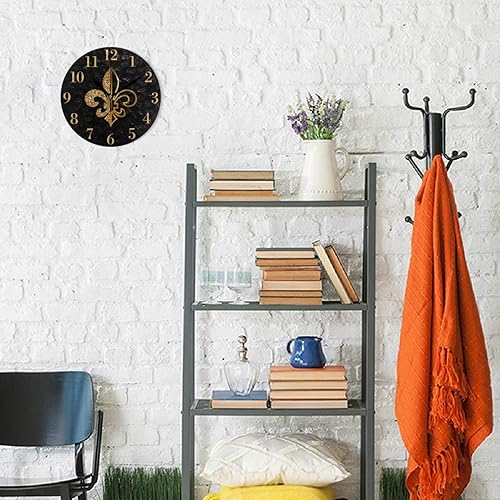Miniatura 4 de susiyo Reloj de pared dorado brillante Fleur Lis de 9.8 pulgadas, silencioso, redondo, funciona con pilas, sin tictac, creativo reloj decorativo