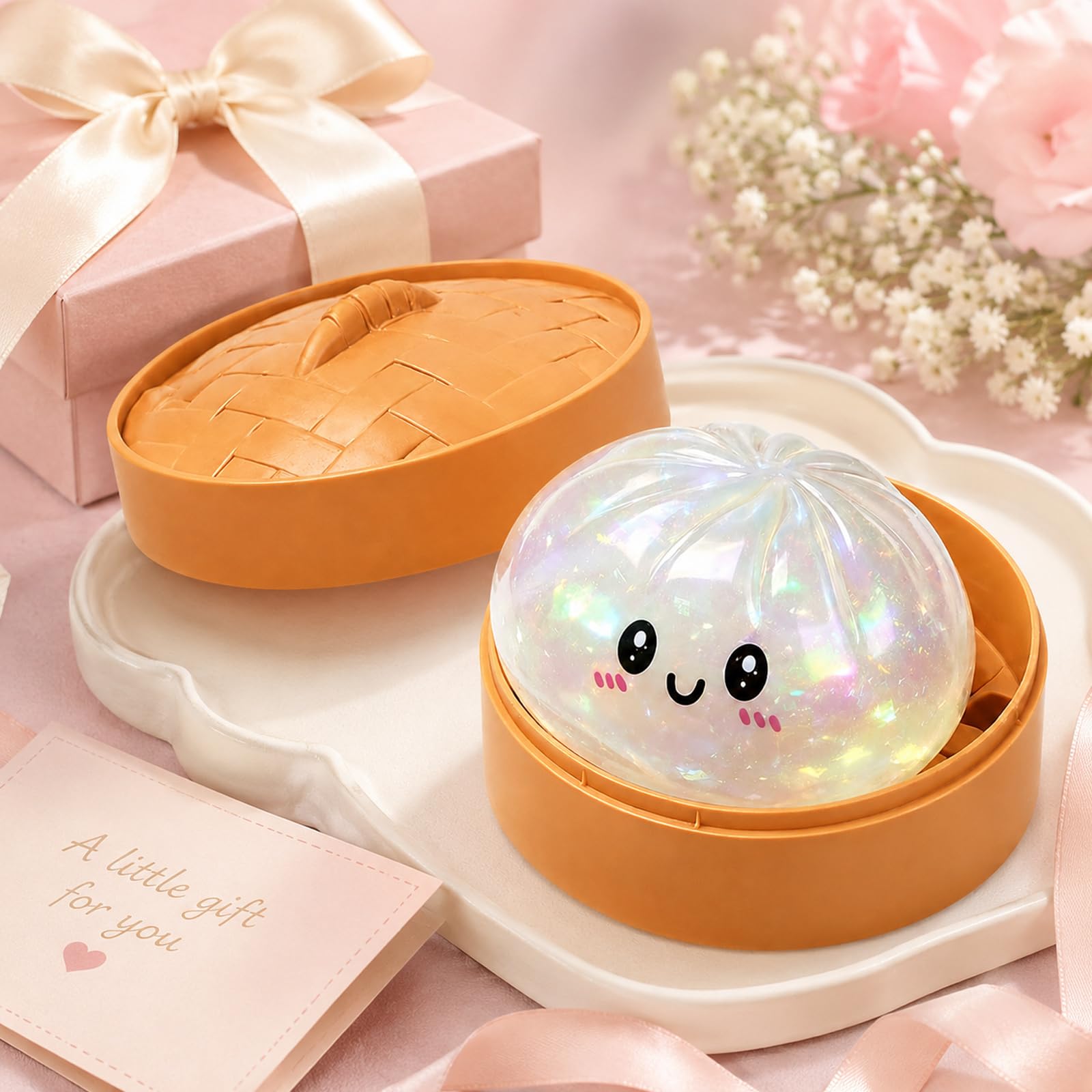 Dumpling Squishy biała, 8,5 cm Kawaii piłka antystresowa w amortyzatorze 10 cm, błyszczący Dumpling antystresowa zabawka dla dzieci, piłka antystresowa dla dziewcząt i chłopców, Bun Squishy