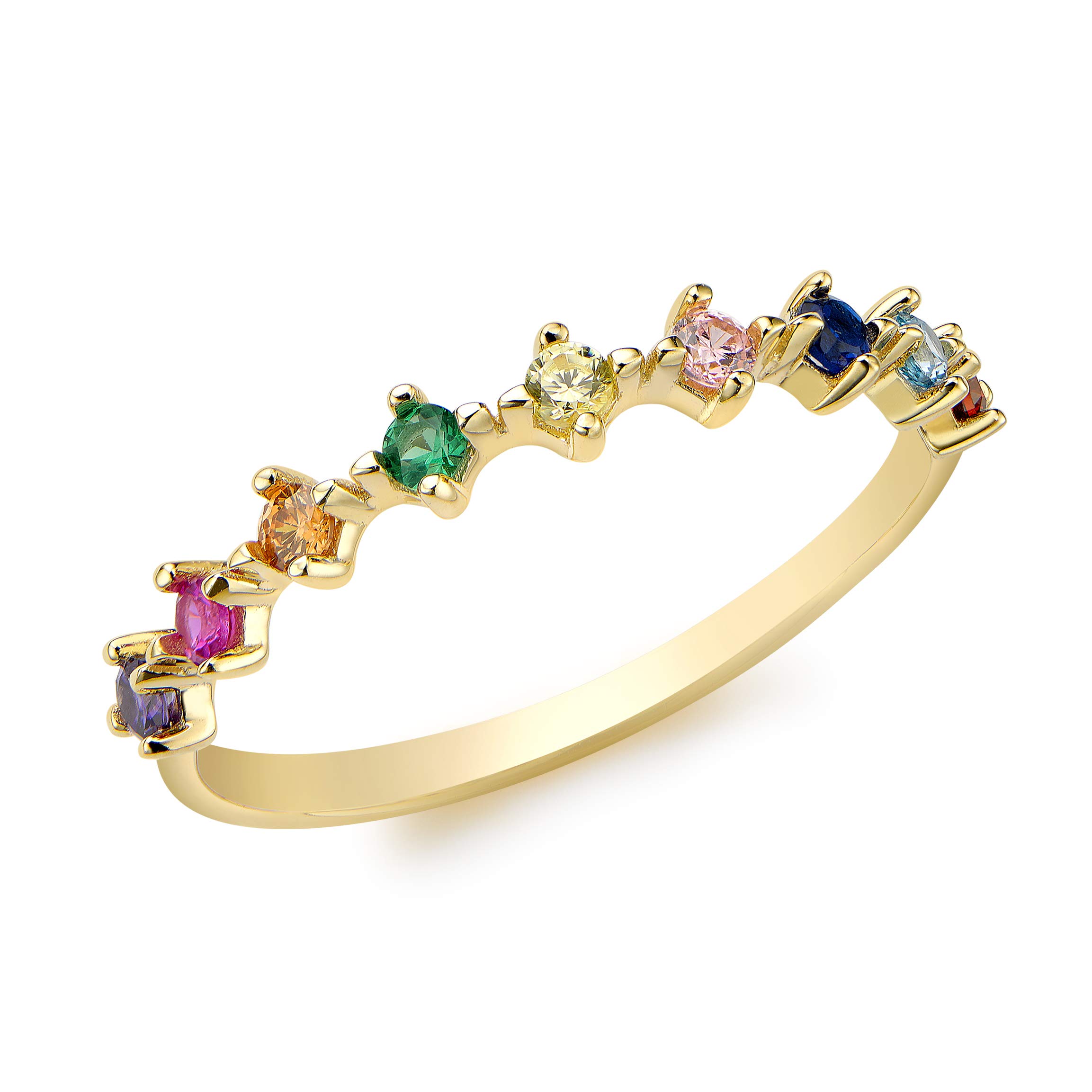 CARISSIMAGold Women's 9ct Yellow Gold Multi-Colour CZ 9-Stone 3mm Half-Eternity Ring #J