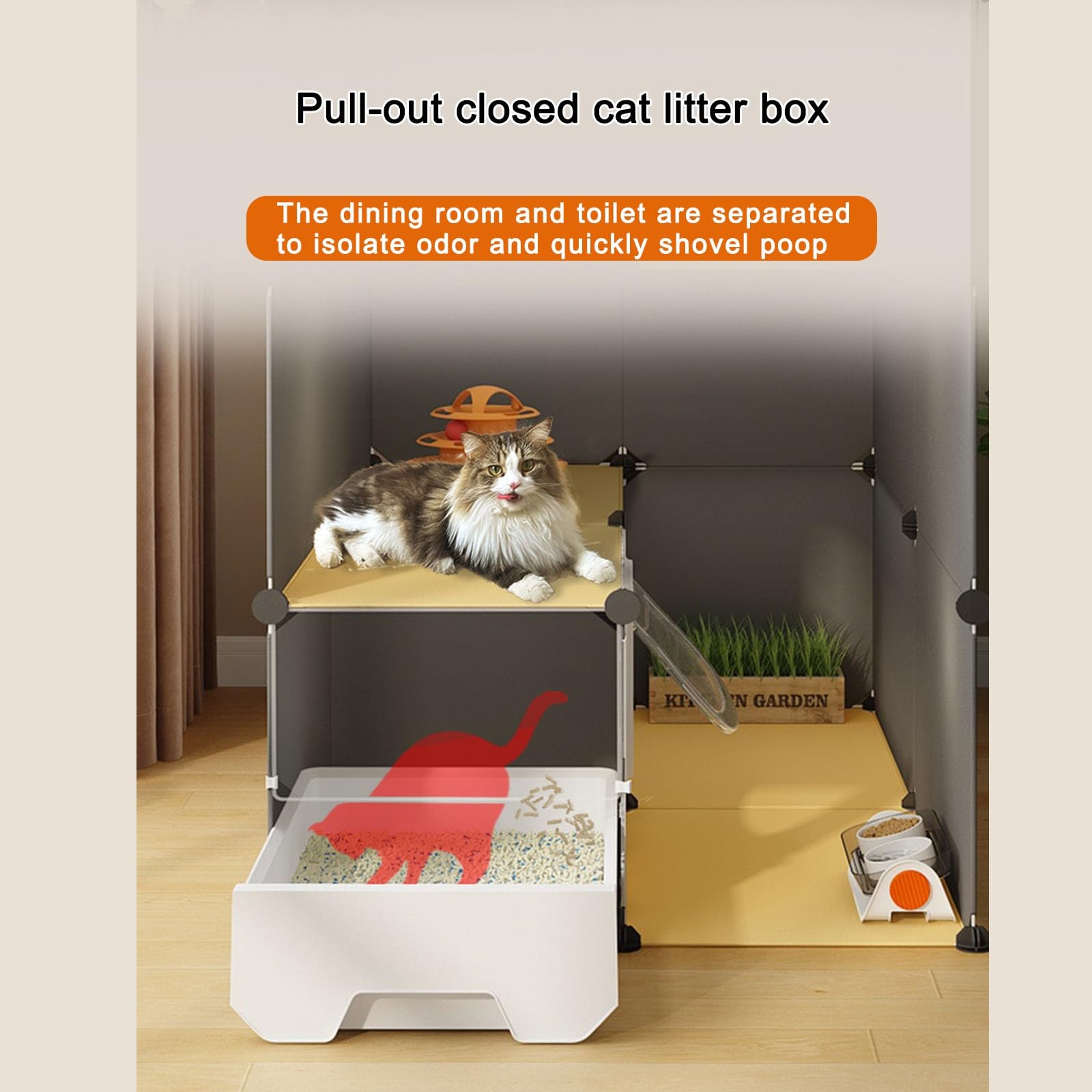 LXURY Kattenkooien voor binnen, groot, indoor kattenhok voor binnen, kattenkooi met kattenbak, geschikt voor 1-2 katten