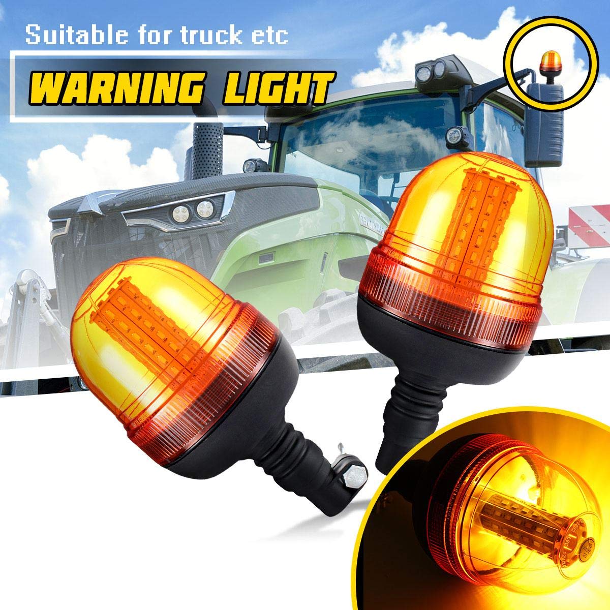 Lampeggiante ambra lampeggiante, SANWAN 60LED auto rotante DIN flessibile, spia 12V / 24V per camion SUV barca del trattore