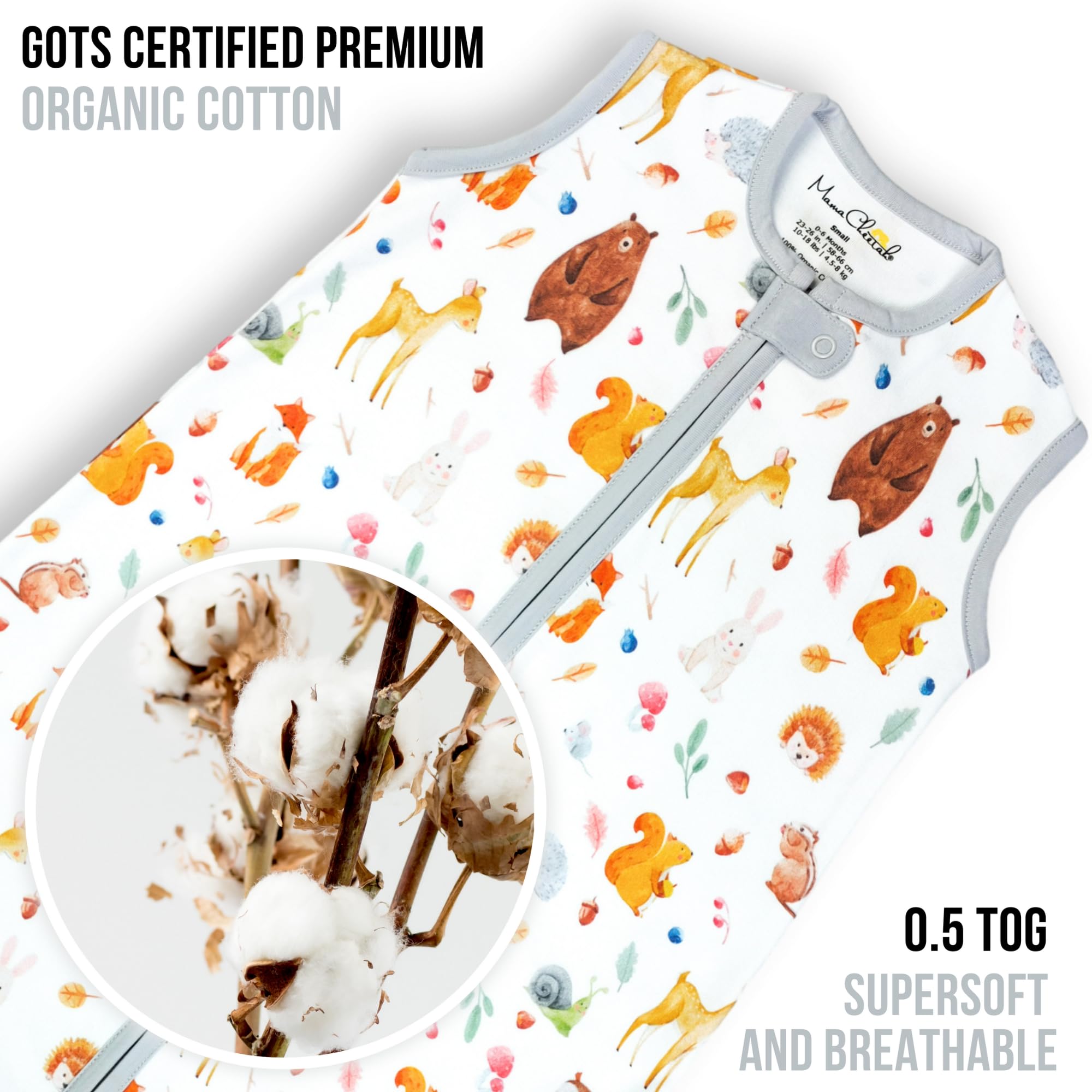 Mama Cheetah Baby Sleep Sack 0.5 TOG, Organic Cotton Baby Wearable Blanket with Two-Way Zipper - Image 2