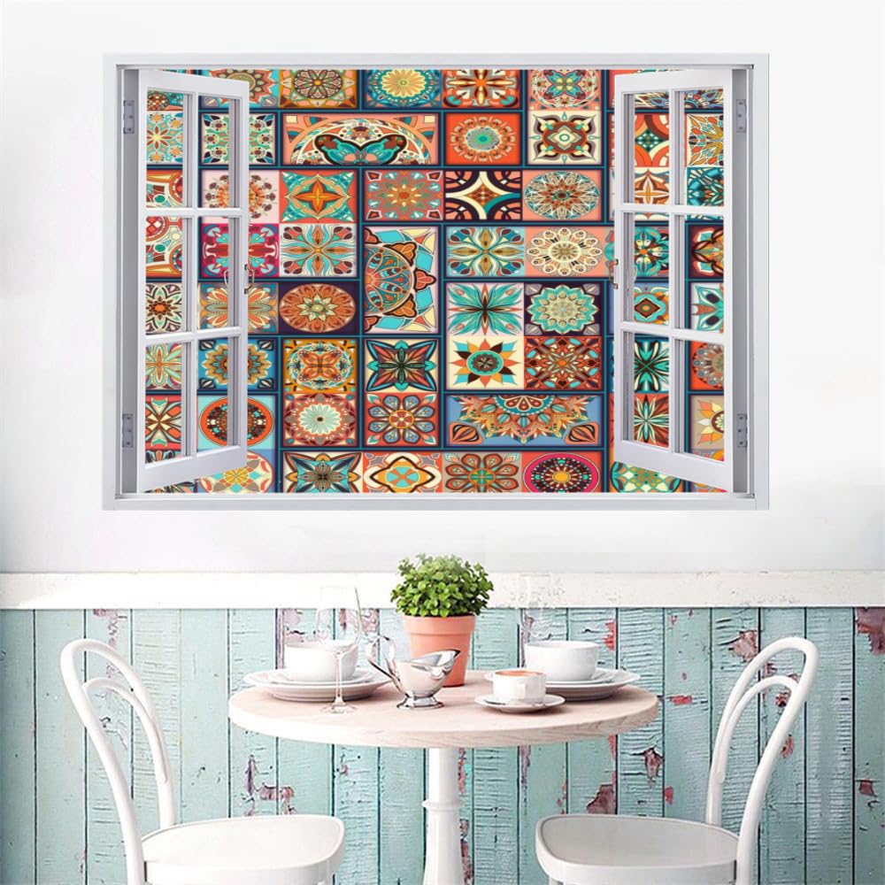 3D Durchbruch Wandtattoo Mädchen Kinderzimmer Vintage-Mandala Wandaufkleber Dekorative Marokkanisches Muster Abnehmbare Wandsticker für Junge Teenager Zimmer Wohnzimmer Schlafzimmer Wandbilder Deko