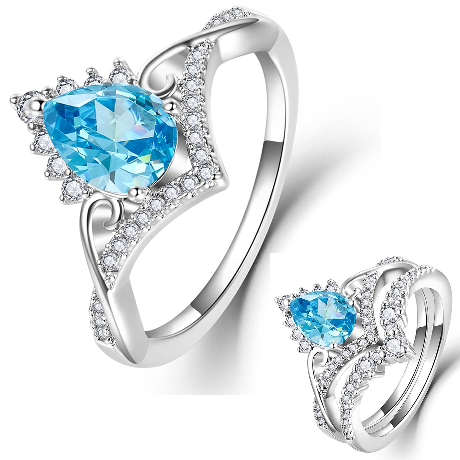 1.0CT S925 Sterling Silver Bridal Ring Sets Teardrop CZ Engagement Vintage Pear Birthstone Promise Rings Wedding Bands for Women