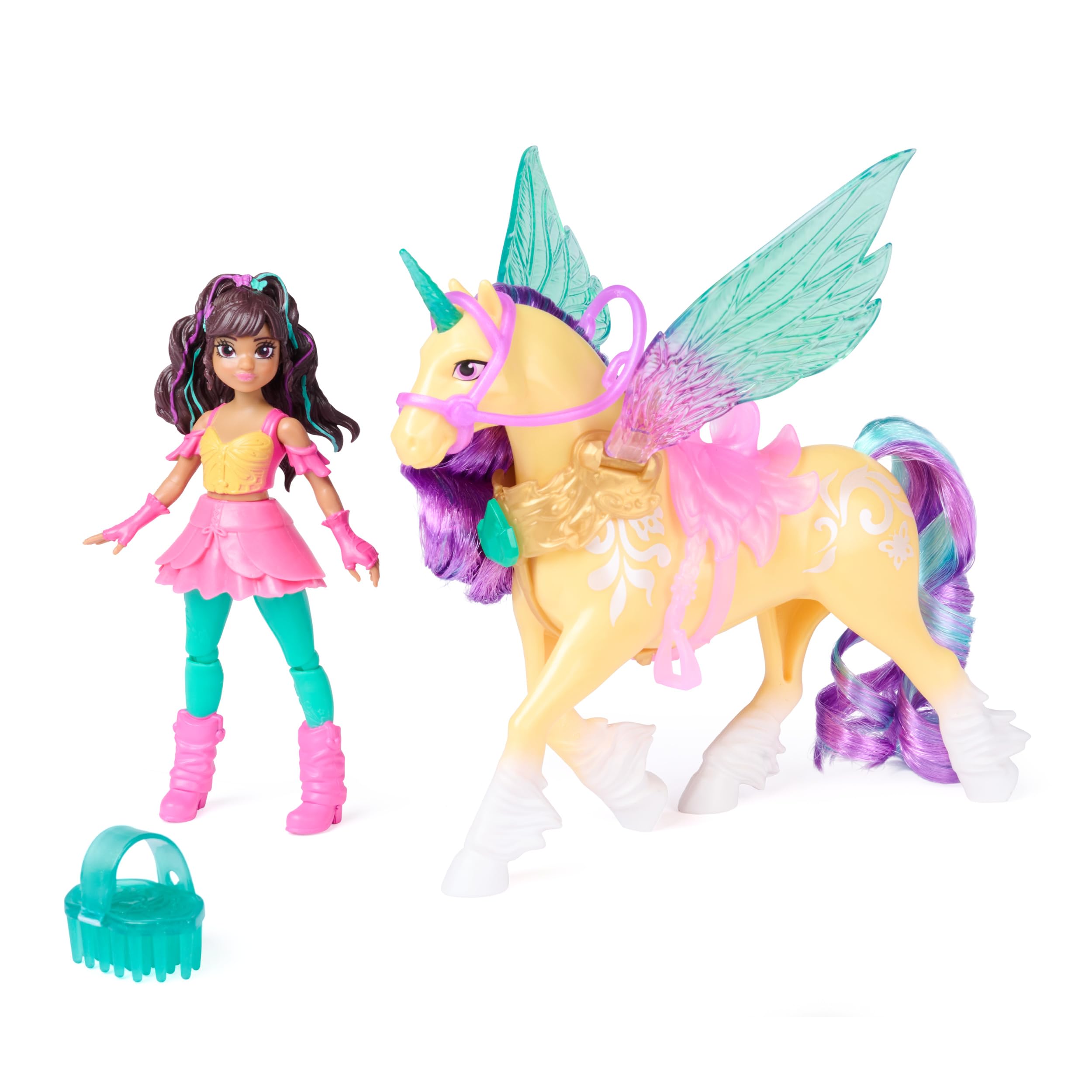 Unicorn Academy, Wing Magic Ava & Leaf, 11,4 cm Poseable Doll and 12,7 cm Unicorn with Wings, 4 Accessories, Dolls and Unicorn Toys for Girls, Birthday Gifts for Ages 4 and up