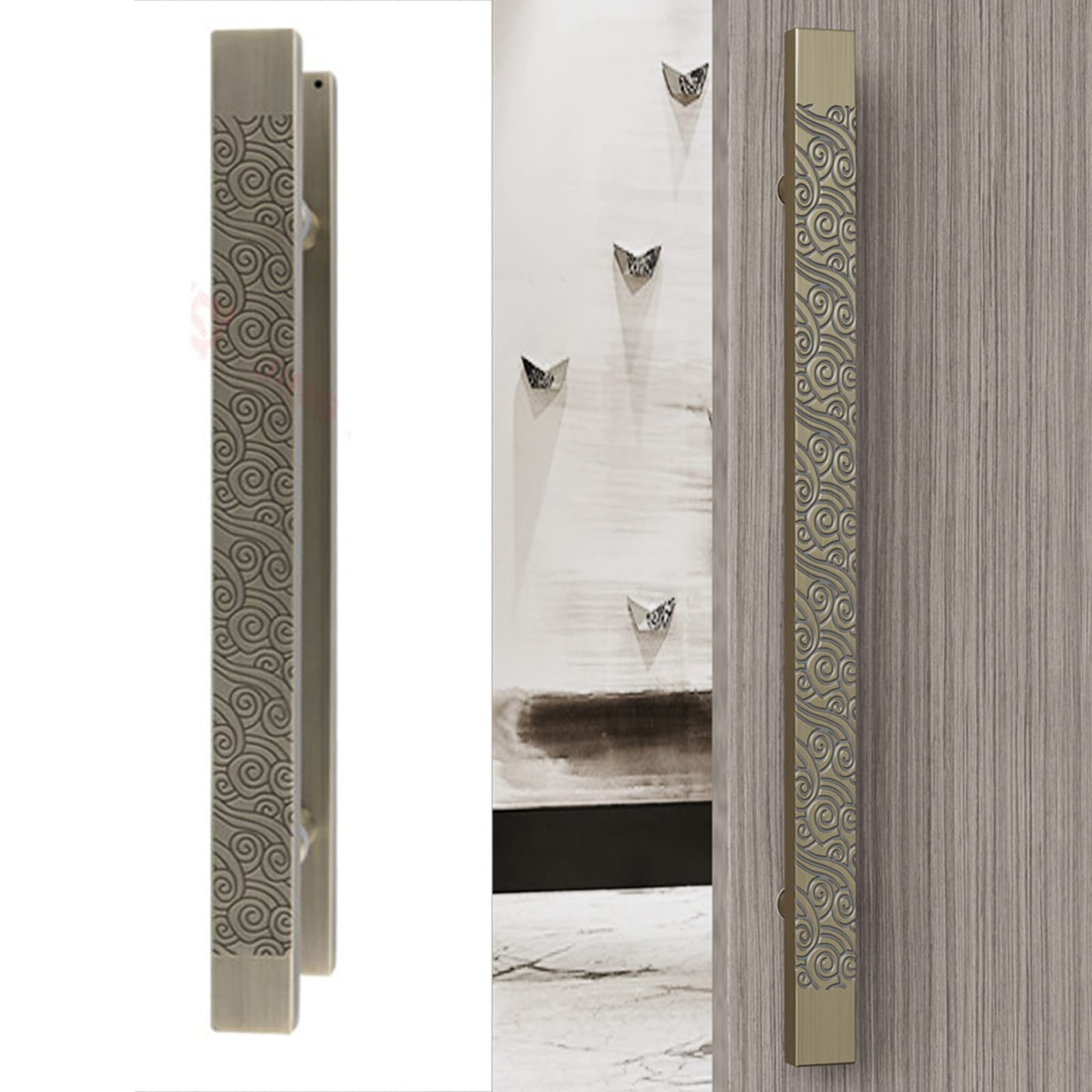 Door Handle Barn Door Sliding Door Handle Sliding Barn Door Handle Pull, Rectangle Commercial Gate Handle, Stainless Steel Pulls Handle for Front Door, Shops, Push Pull D,Bronze-180cm/70.9in - 150cm