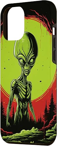 Vista 2 de iPhone 13 Pro Max Cute Green Alien Head UFO Space Face Alien Case